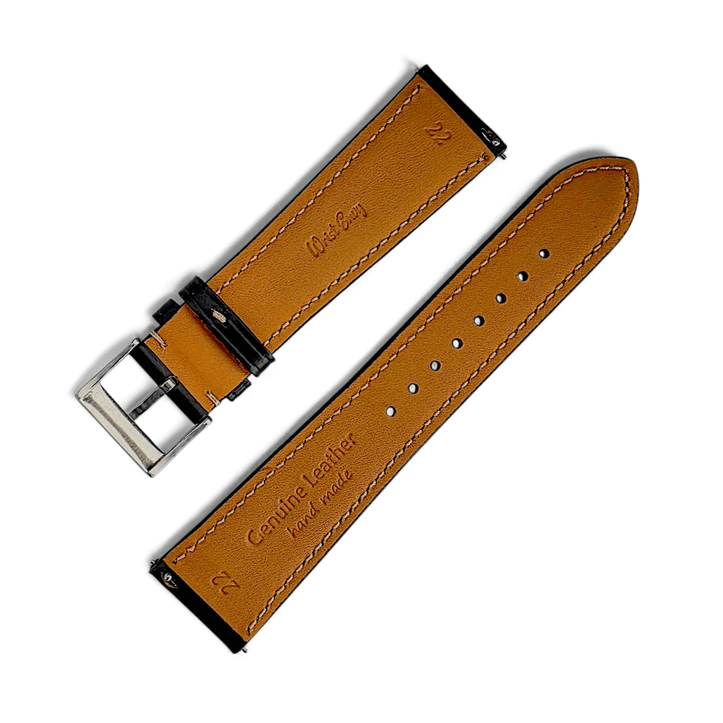 Genuine Horween Chromexcel Full Grain Leather Watch Strap 20mm 22mm Jet Black - Wrist Envy