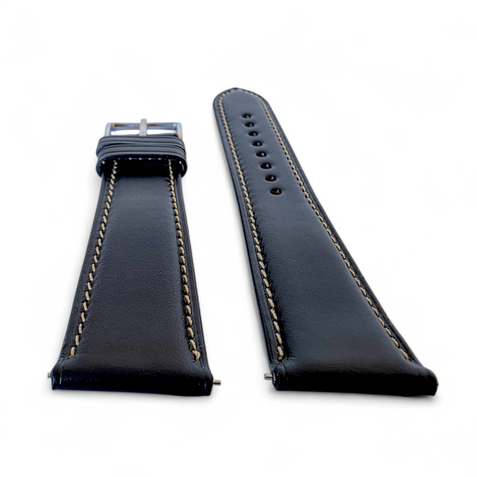 Genuine Horween Chromexcel Full Grain Leather Watch Strap 20mm 22mm Jet Black - Wrist Envy