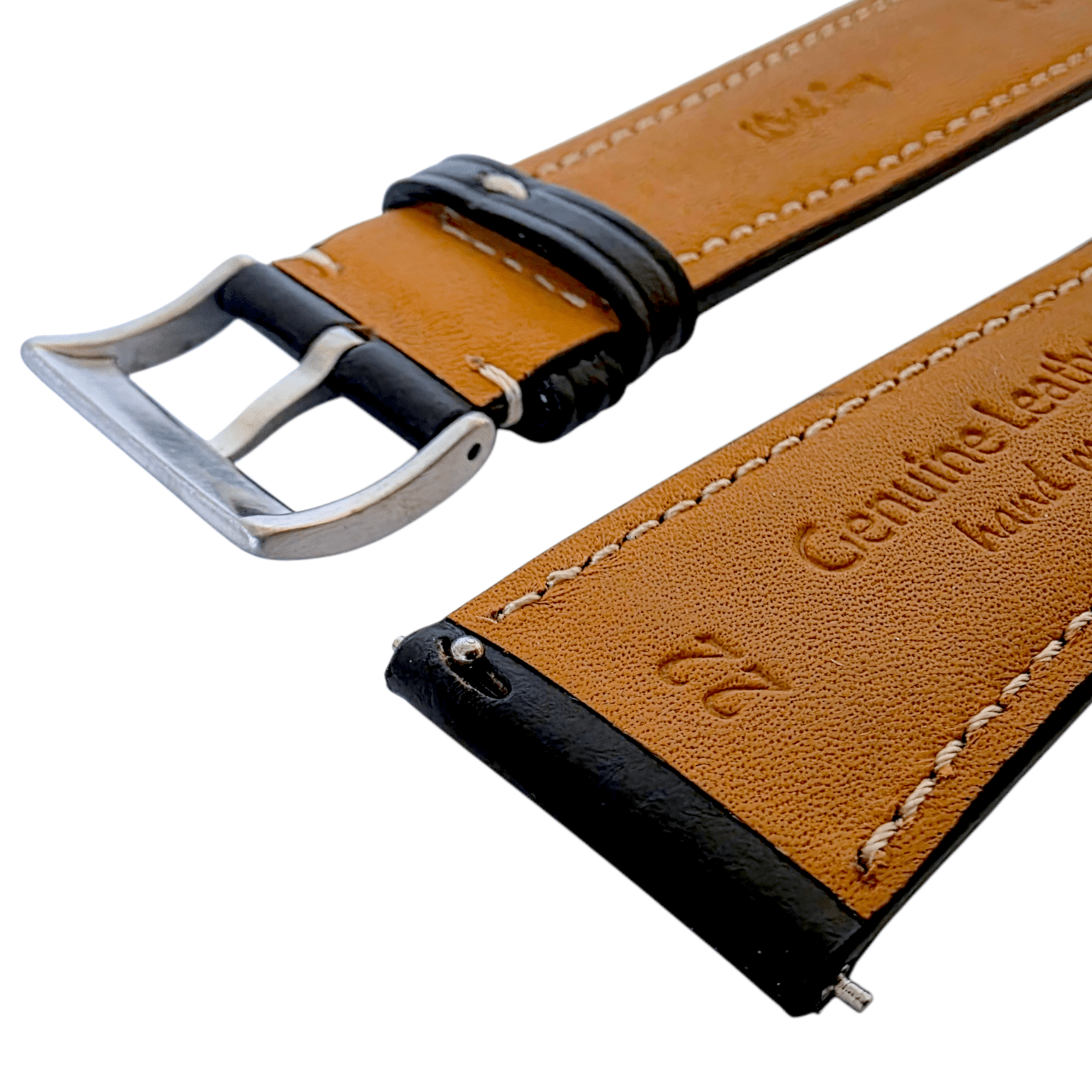 Genuine Horween Chromexcel Full Grain Leather Watch Strap 20mm 22mm Jet Black - Wrist Envy