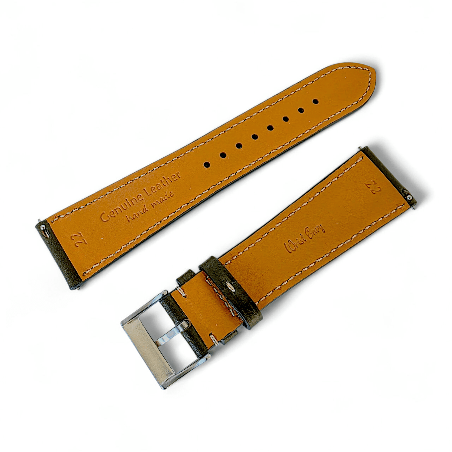 Genuine Horween Chromexcel Full Grain Leather Watch Strap 20mm 22mm Olive Green - Wrist Envy