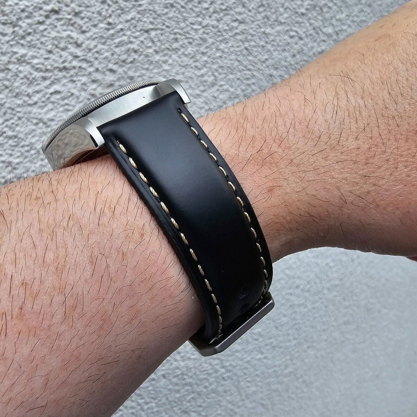 Handmade Leather Watch Strap Band Top Grain Padded 20mm 22mm Black - Wrist Envy