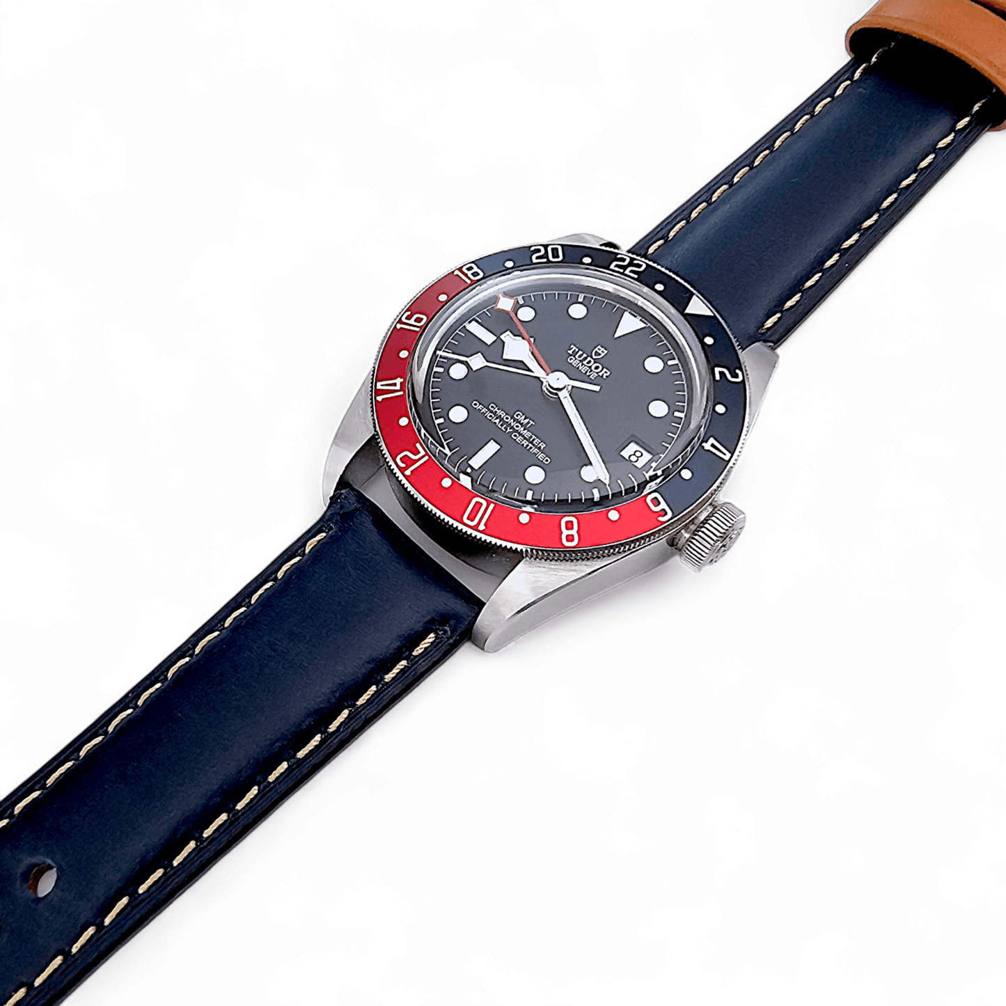Handmade Leather Watch Strap Band Top Grain Padded 20mm 22mm Navy Blue - Wrist Envy