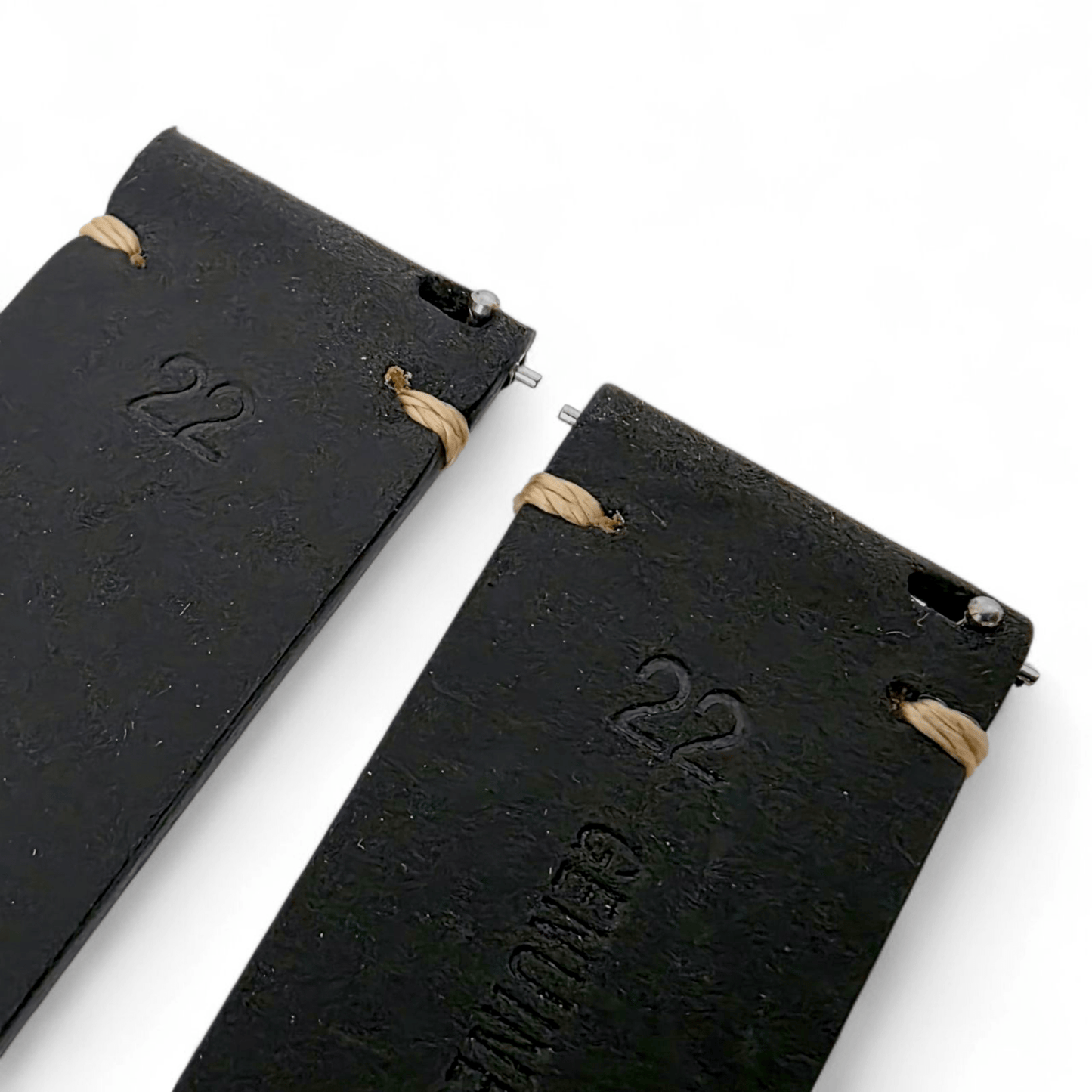Handmade Thick Italian Leather Watch Strap Black 20mm 22mm - Wrist Envy