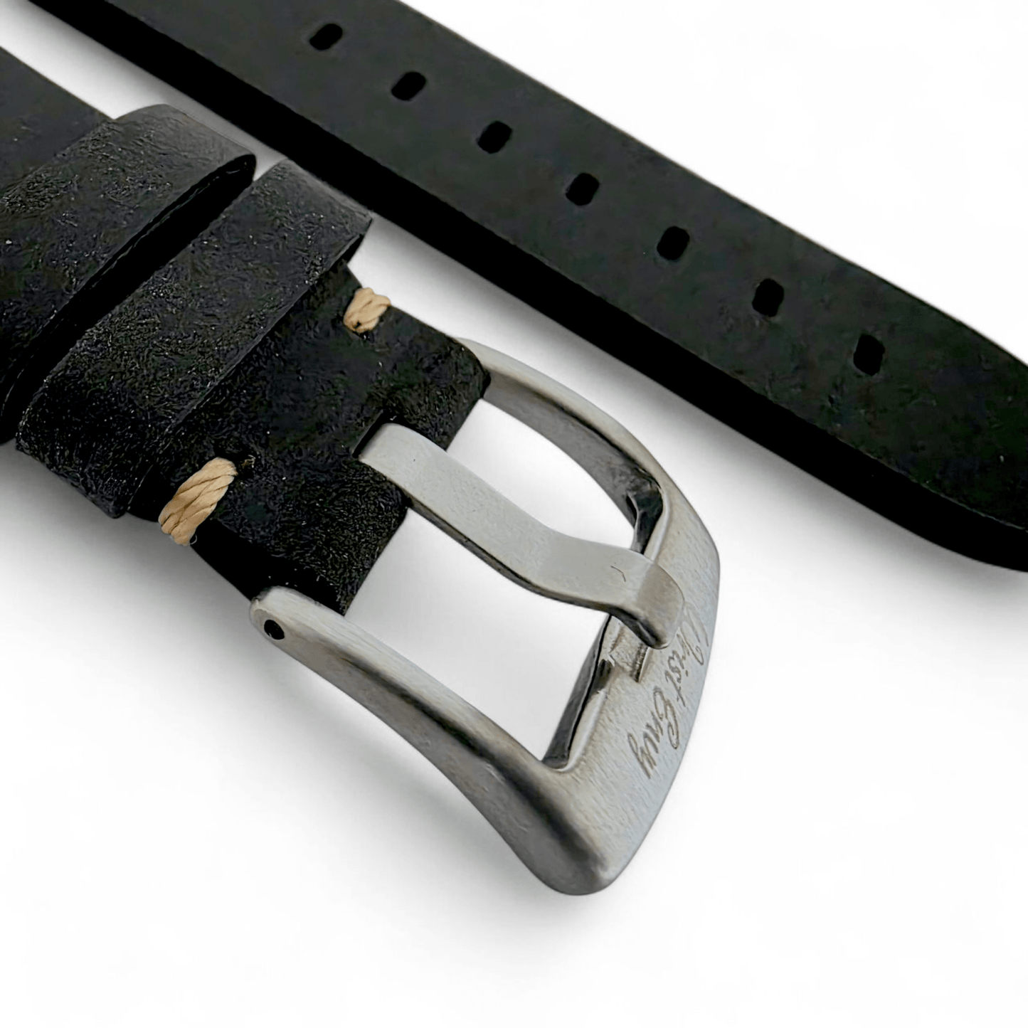 Handmade Thick Italian Leather Watch Strap Black 20mm 22mm - Wrist Envy