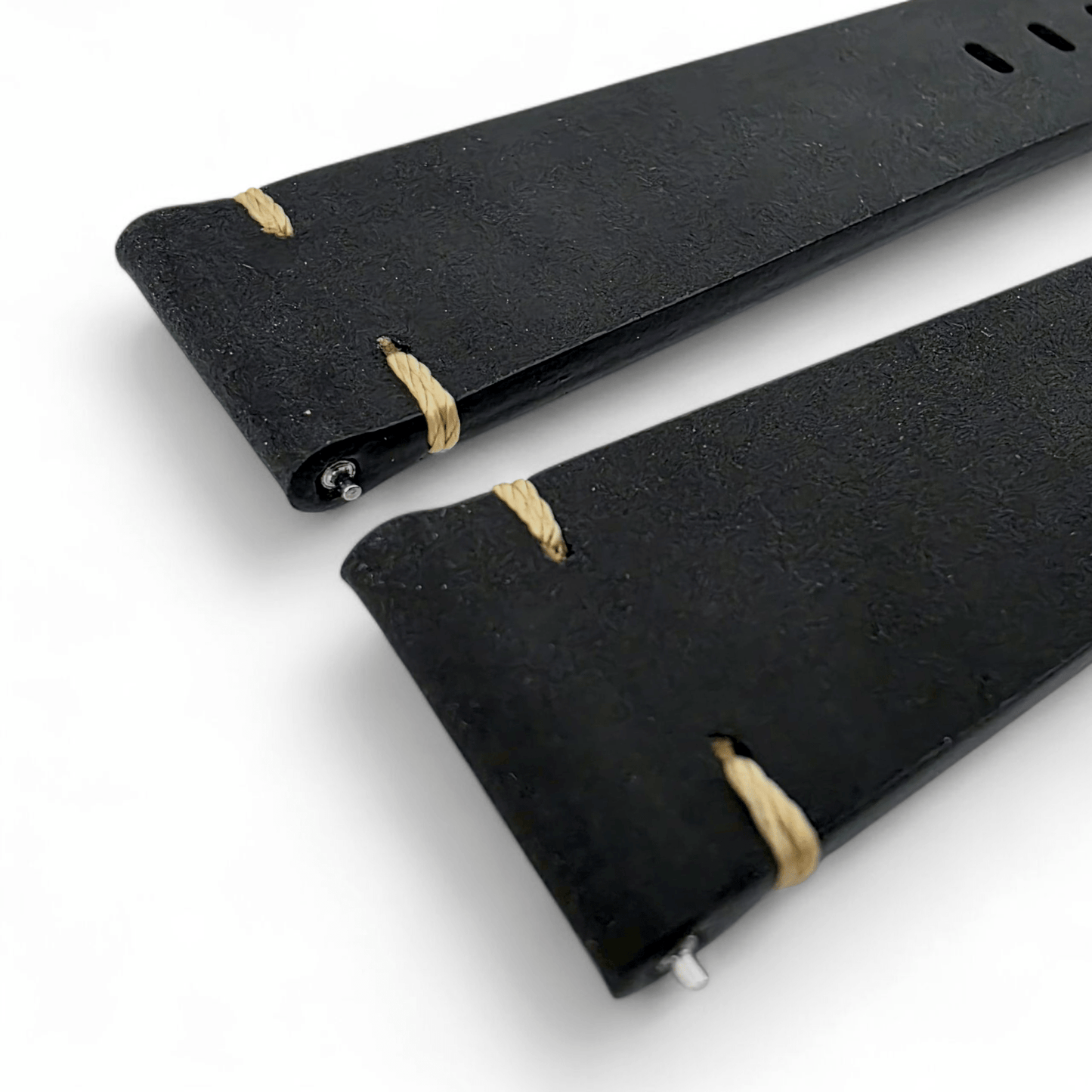 Handmade Thick Italian Leather Watch Strap Black 20mm 22mm - Wrist Envy