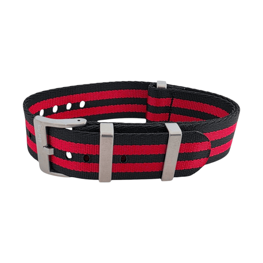 High Quality 1.8mm Thick Military Watch Strap 20mm 22mm Black Red Stripes - Wrist Envy