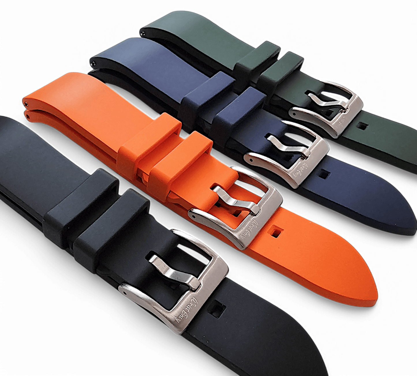 High Quality FKM Rubber Thick Smooth Watch Strap 20mm 22mm Green - Wrist Envy
