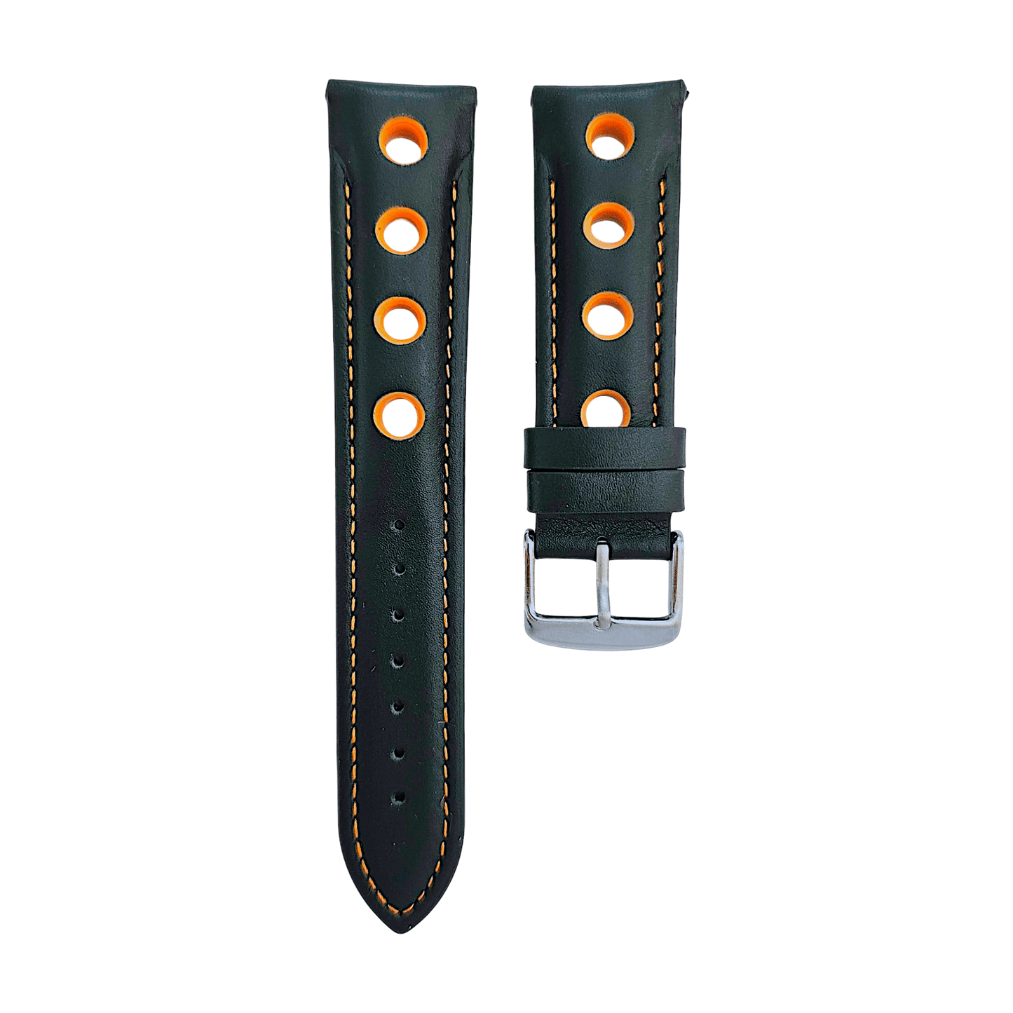 Hole Punched Premium Leather Watch Strap Band 18mm 20mm 22mm 24mm Black Orange - Wrist Envy