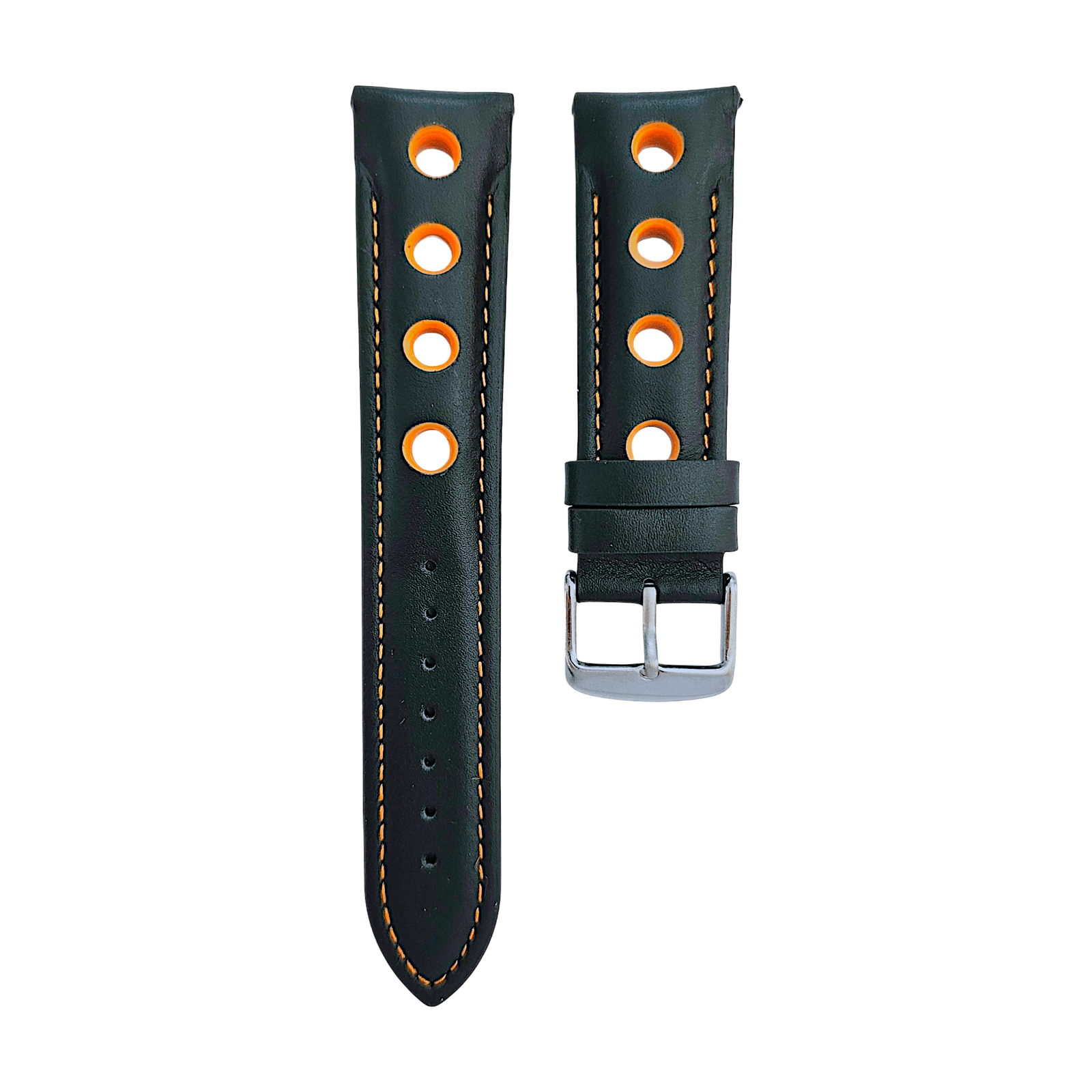 Hole Punched Premium Leather Watch Strap Band 18mm 20mm 22mm 24mm Black Orange - Wrist Envy
