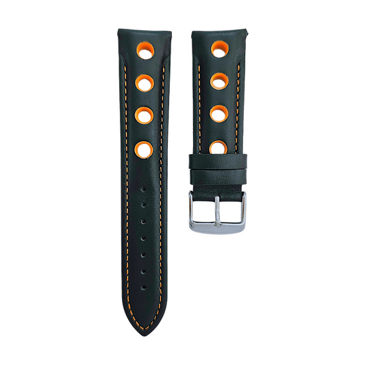 Hole Punched Premium Leather Watch Strap Band 18mm 20mm 22mm 24mm Black Orange - Wrist Envy