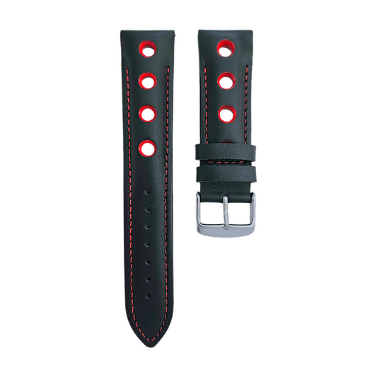 Hole Punched Premium Leather Watch Strap Band 18mm 20mm 22mm 24mm Black Red - Wrist Envy