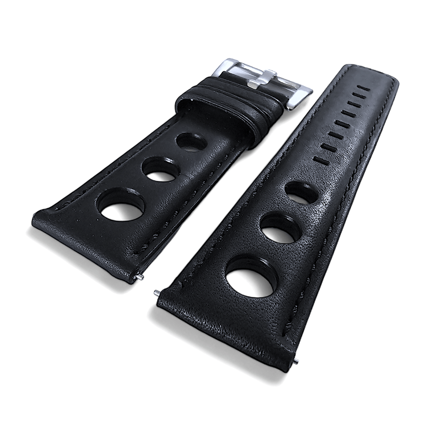 Horween Leather Rally Hole Punched Watch Strap Black 18mm, 20mm, 21mm, 22mm - Wrist Envy