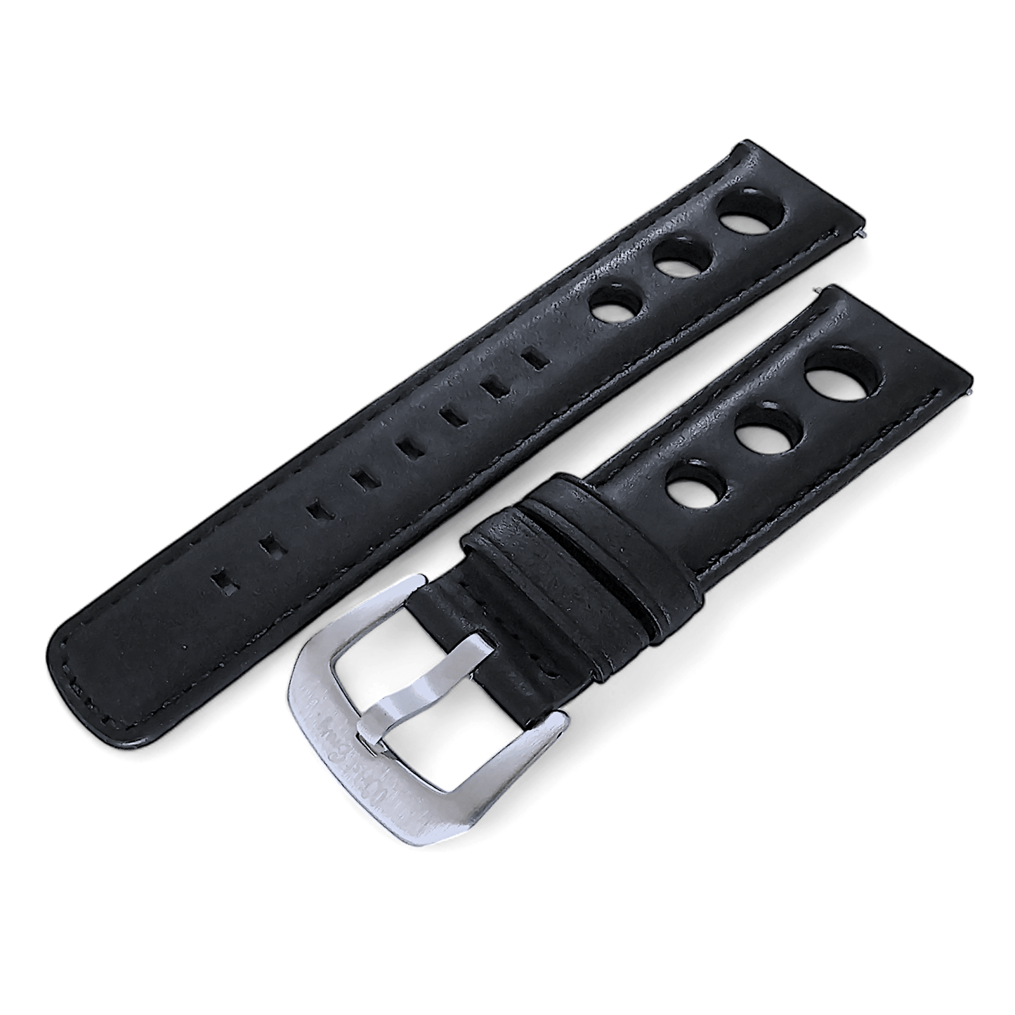 Horween Leather Rally Hole Punched Watch Strap Black 18mm, 20mm, 21mm, 22mm - Wrist Envy