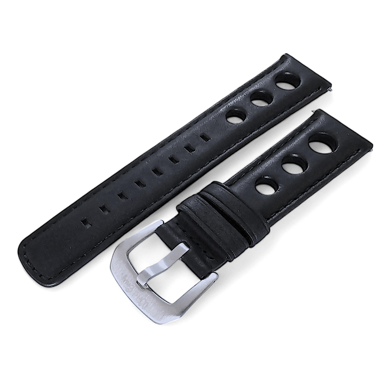 Horween Leather Rally Hole Punched Watch Strap Black 18mm, 20mm, 21mm, 22mm - Wrist Envy