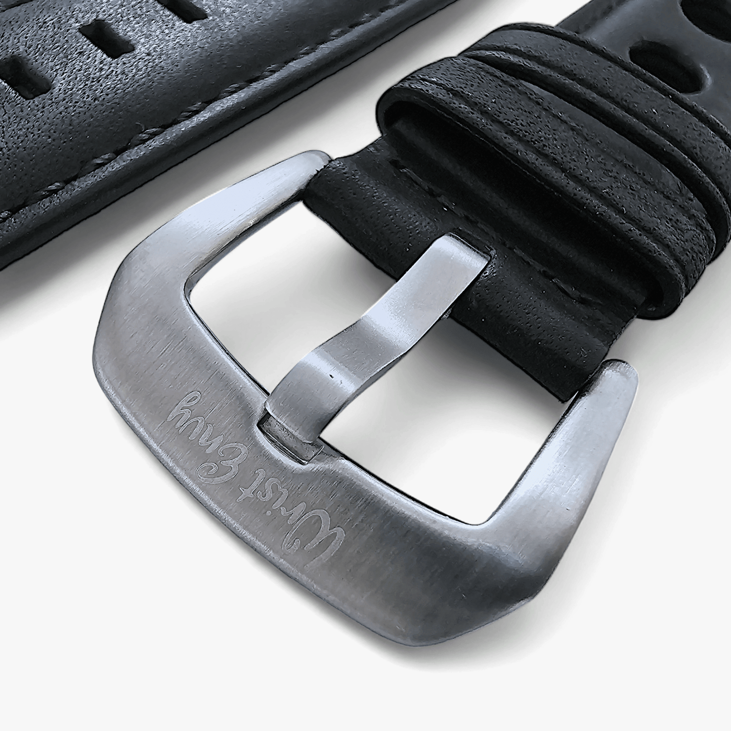 Horween Leather Rally Hole Punched Watch Strap Black 18mm, 20mm, 21mm, 22mm - Wrist Envy