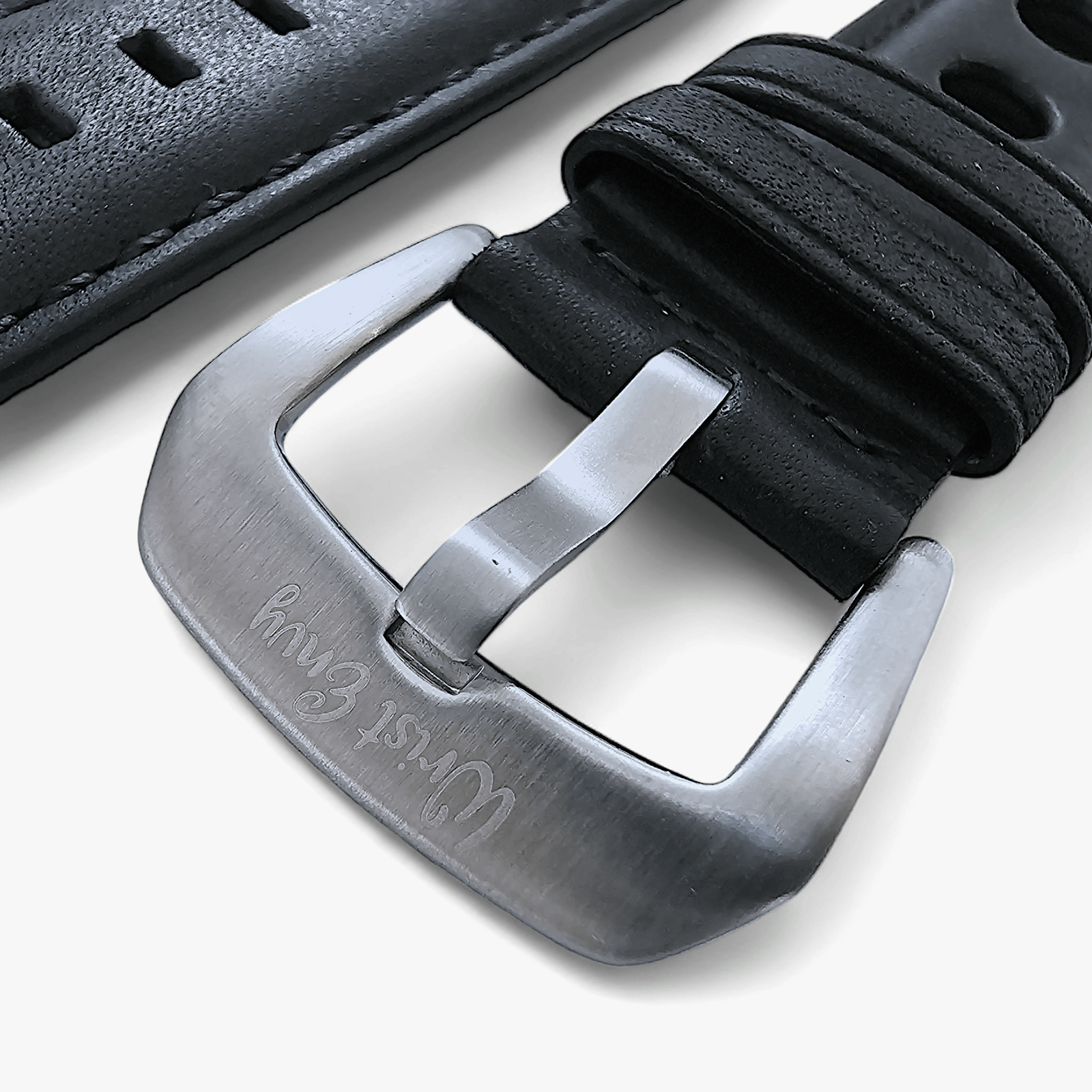 Horween Leather Rally Hole Punched Watch Strap Black 18mm, 20mm, 21mm, 22mm - Wrist Envy