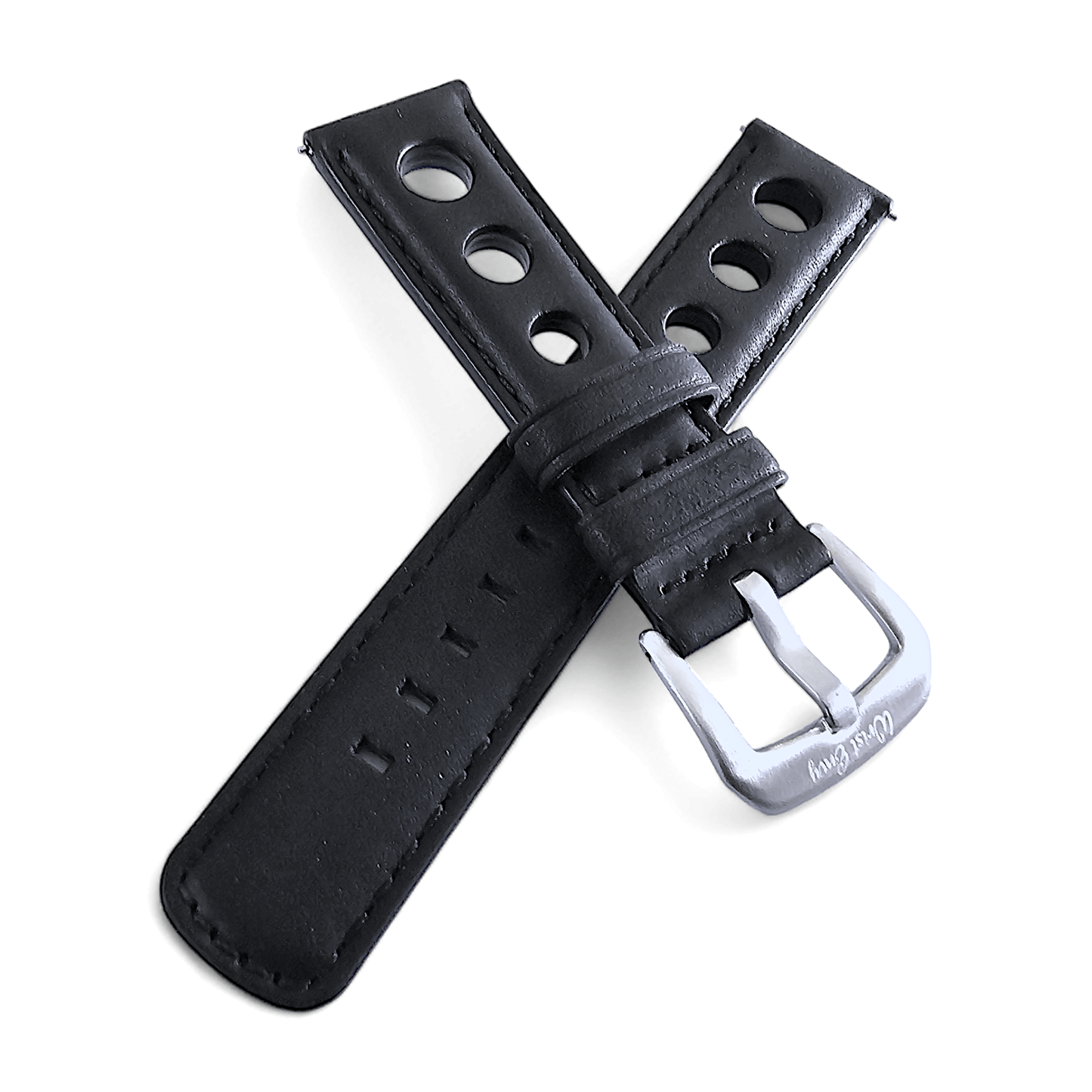 Horween Leather Rally Hole Punched Watch Strap Black 18mm, 20mm, 21mm, 22mm - Wrist Envy
