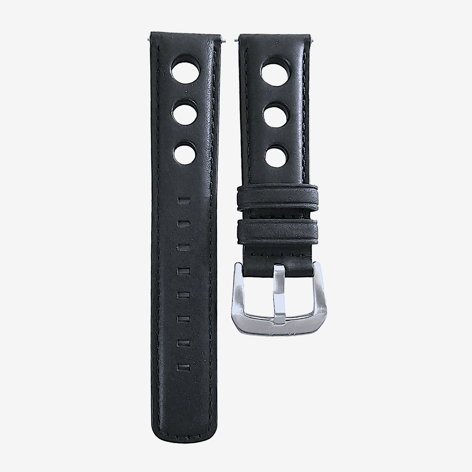 Horween Leather Rally Hole Punched Watch Strap Black 18mm, 20mm, 21mm, 22mm - Wrist Envy