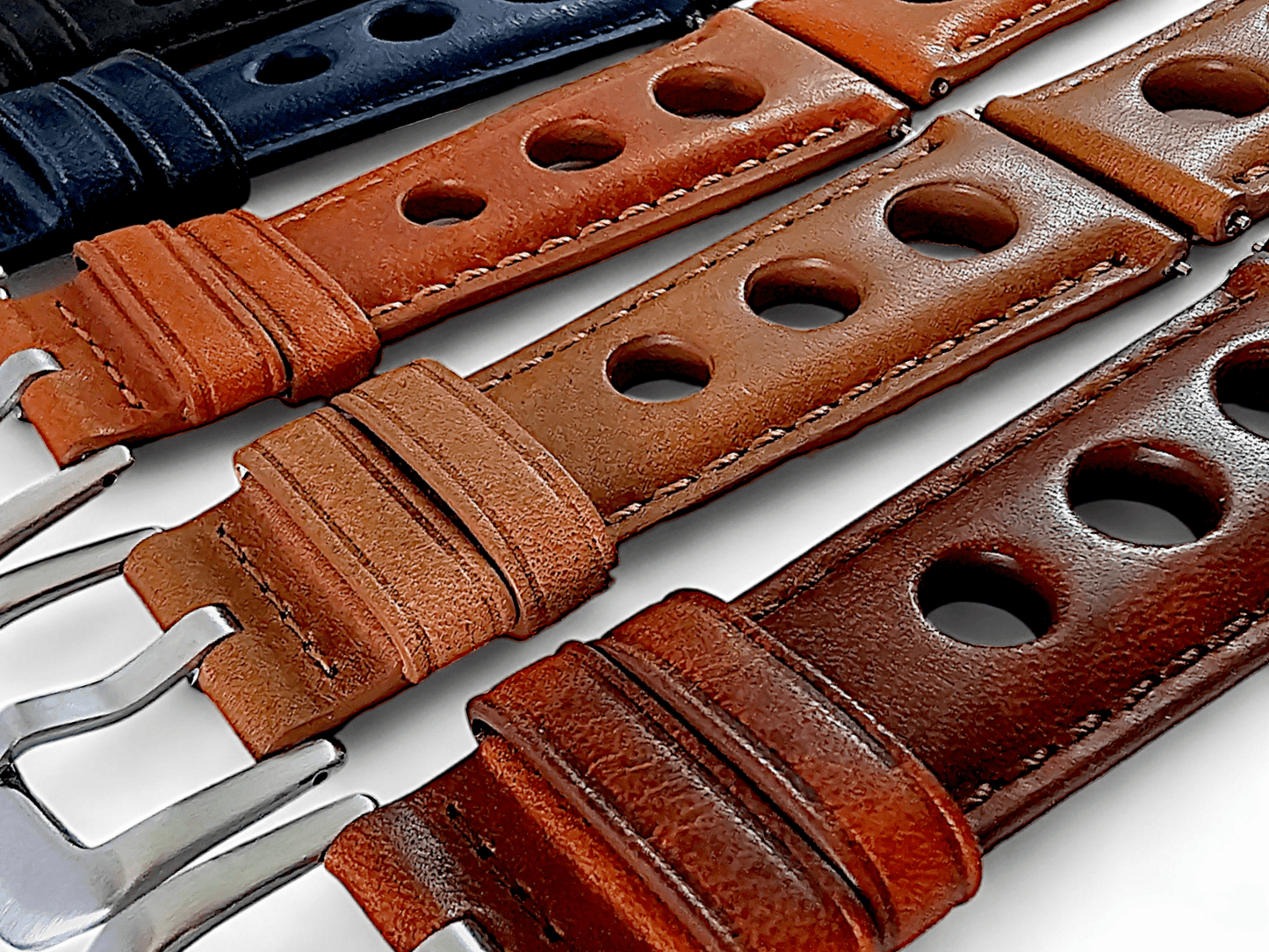 Horween Leather Rally Hole Punched Watch Strap Brown 18mm, 20mm, 21mm, 22mm - Wrist Envy