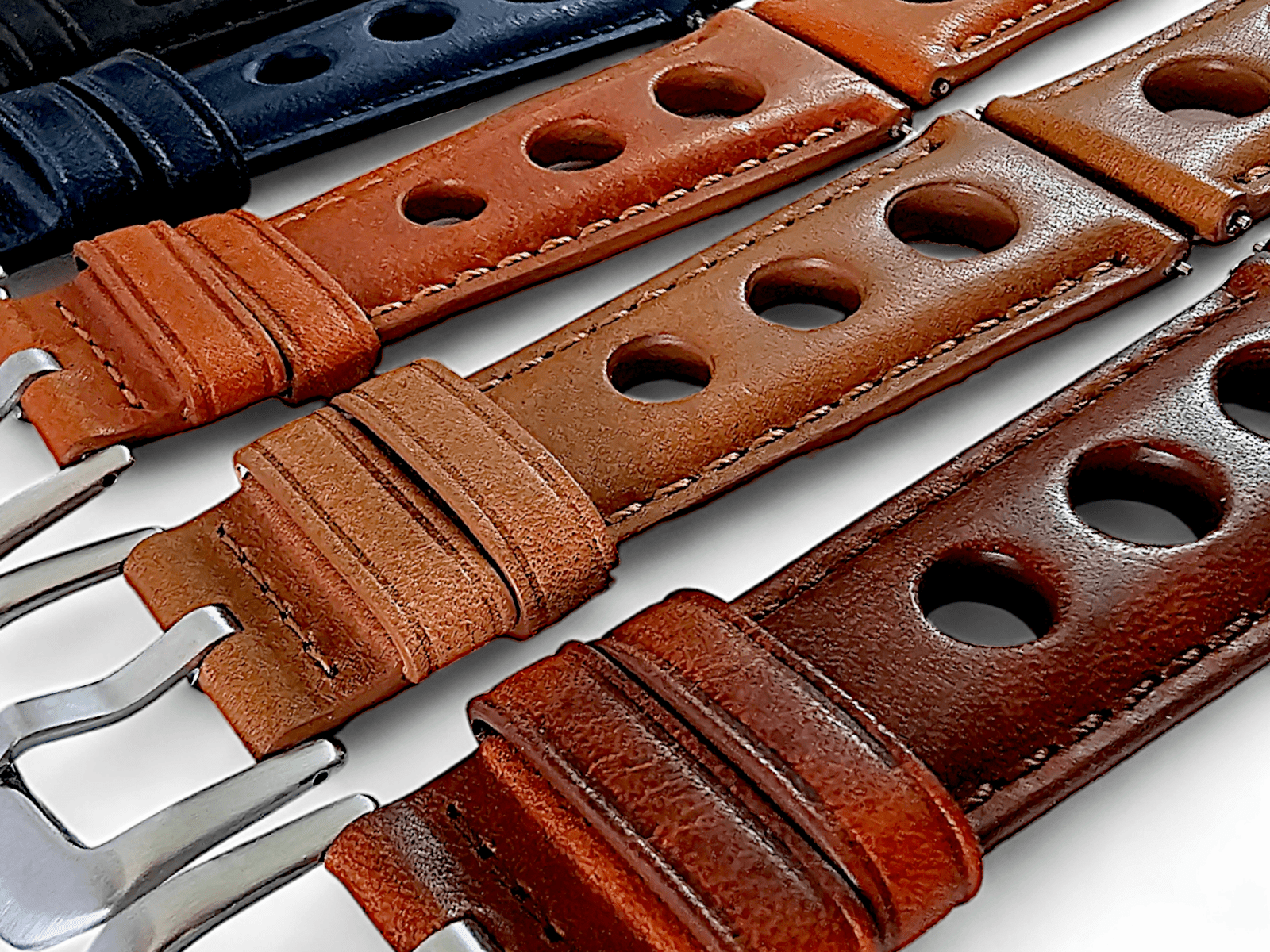 Horween Leather Rally Hole Punched Watch Strap Brown 18mm, 20mm, 21mm, 22mm - Wrist Envy