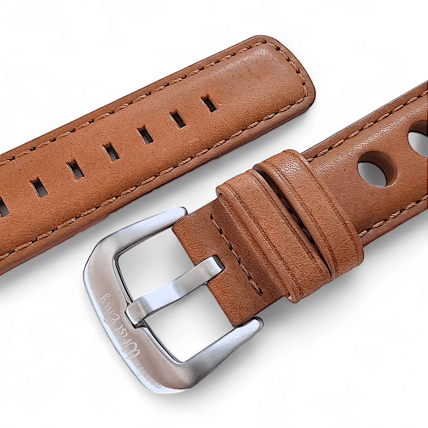 Horween Leather Rally Hole Punched Watch Strap Brown 18mm, 20mm, 21mm, 22mm - Wrist Envy
