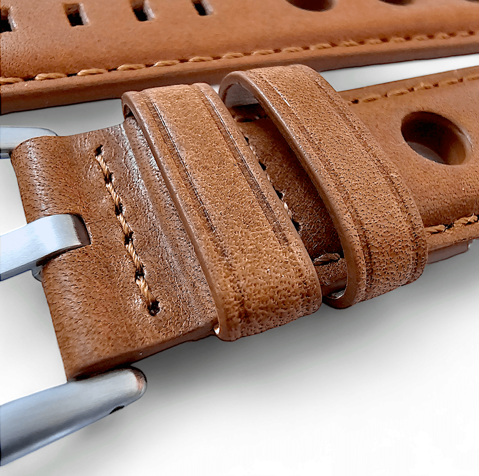 Horween Leather Rally Hole Punched Watch Strap Brown 18mm, 20mm, 21mm, 22mm - Wrist Envy