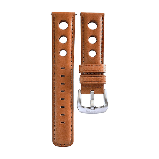 Horween Leather Rally Hole Punched Watch Strap Brown 18mm, 20mm, 21mm, 22mm - Wrist Envy