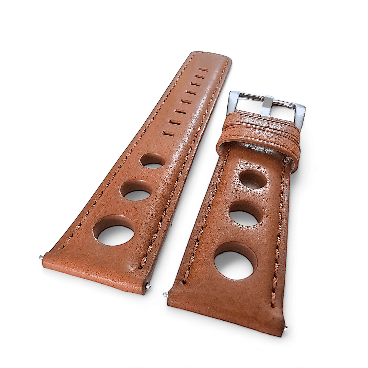 Horween Leather Rally Hole Punched Watch Strap Brown 18mm, 20mm, 21mm, 22mm - Wrist Envy