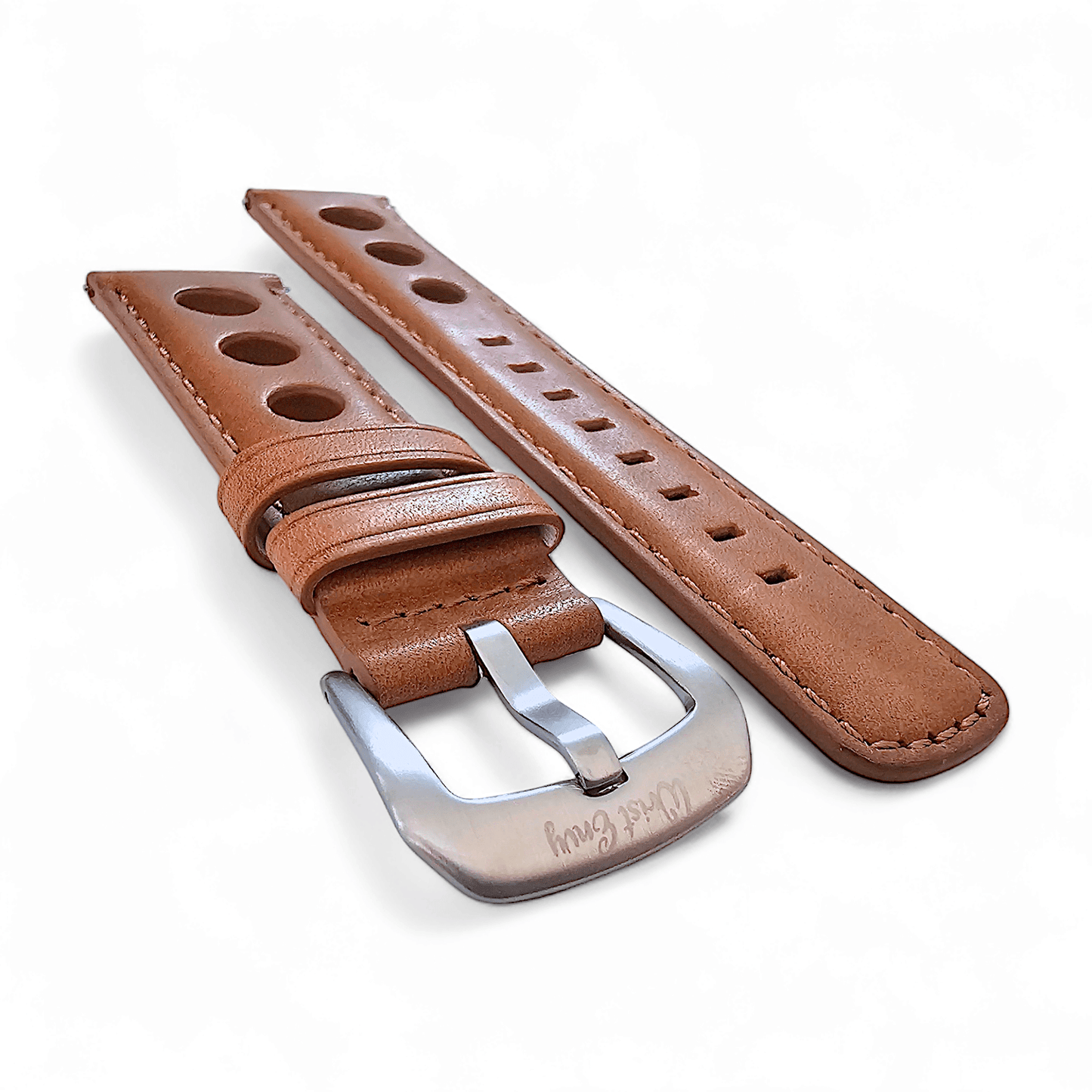 Horween Leather Rally Hole Punched Watch Strap Brown 18mm, 20mm, 21mm, 22mm - Wrist Envy