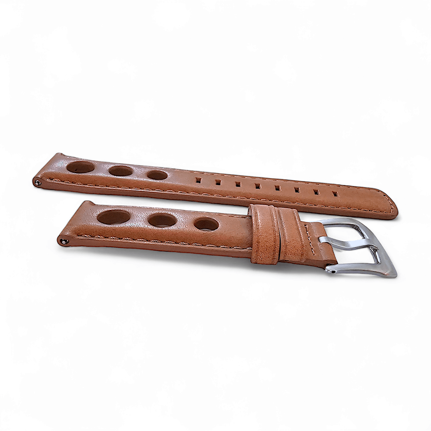 Horween Leather Rally Hole Punched Watch Strap Brown 18mm, 20mm, 21mm, 22mm - Wrist Envy