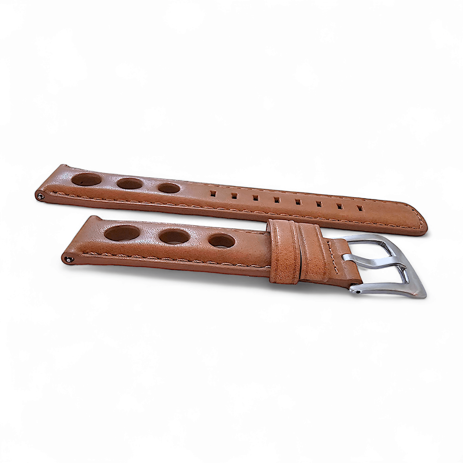 Horween Leather Rally Hole Punched Watch Strap Brown 18mm, 20mm, 21mm, 22mm - Wrist Envy