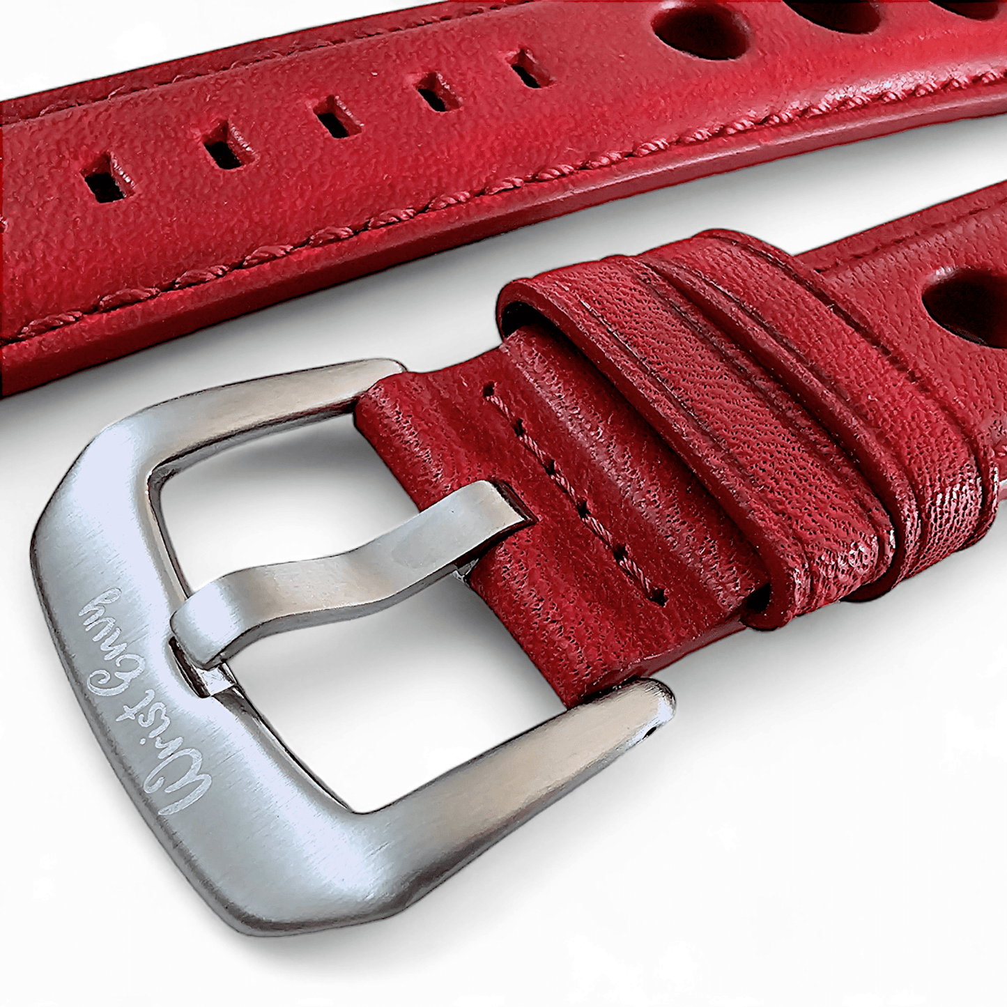 Horween Leather Rally Hole Punched Watch Strap Dark Crimson Red 18mm, 20mm, 21mm, 22mm - Wrist Envy