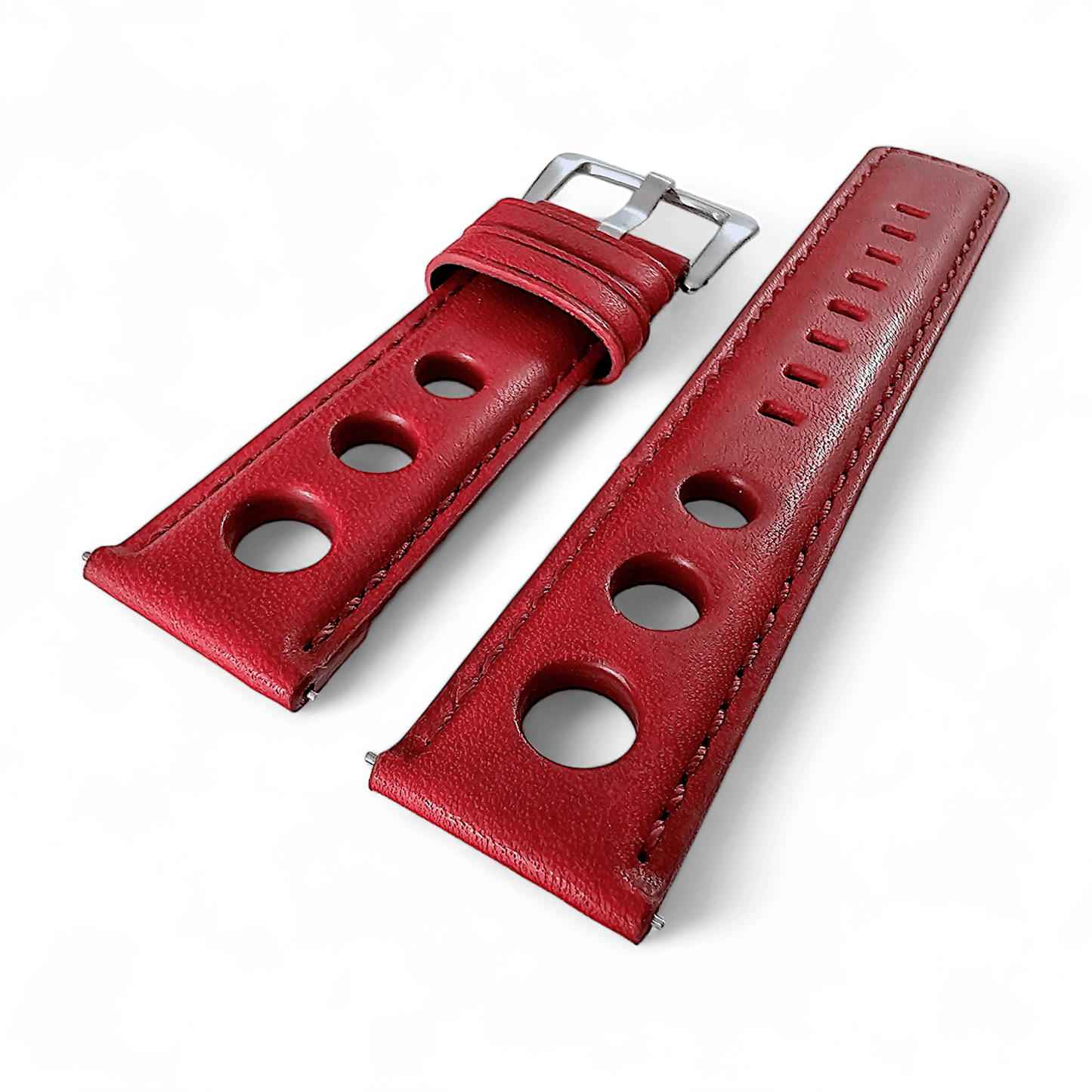 Horween Leather Rally Hole Punched Watch Strap Dark Crimson Red 18mm, 20mm, 21mm, 22mm - Wrist Envy