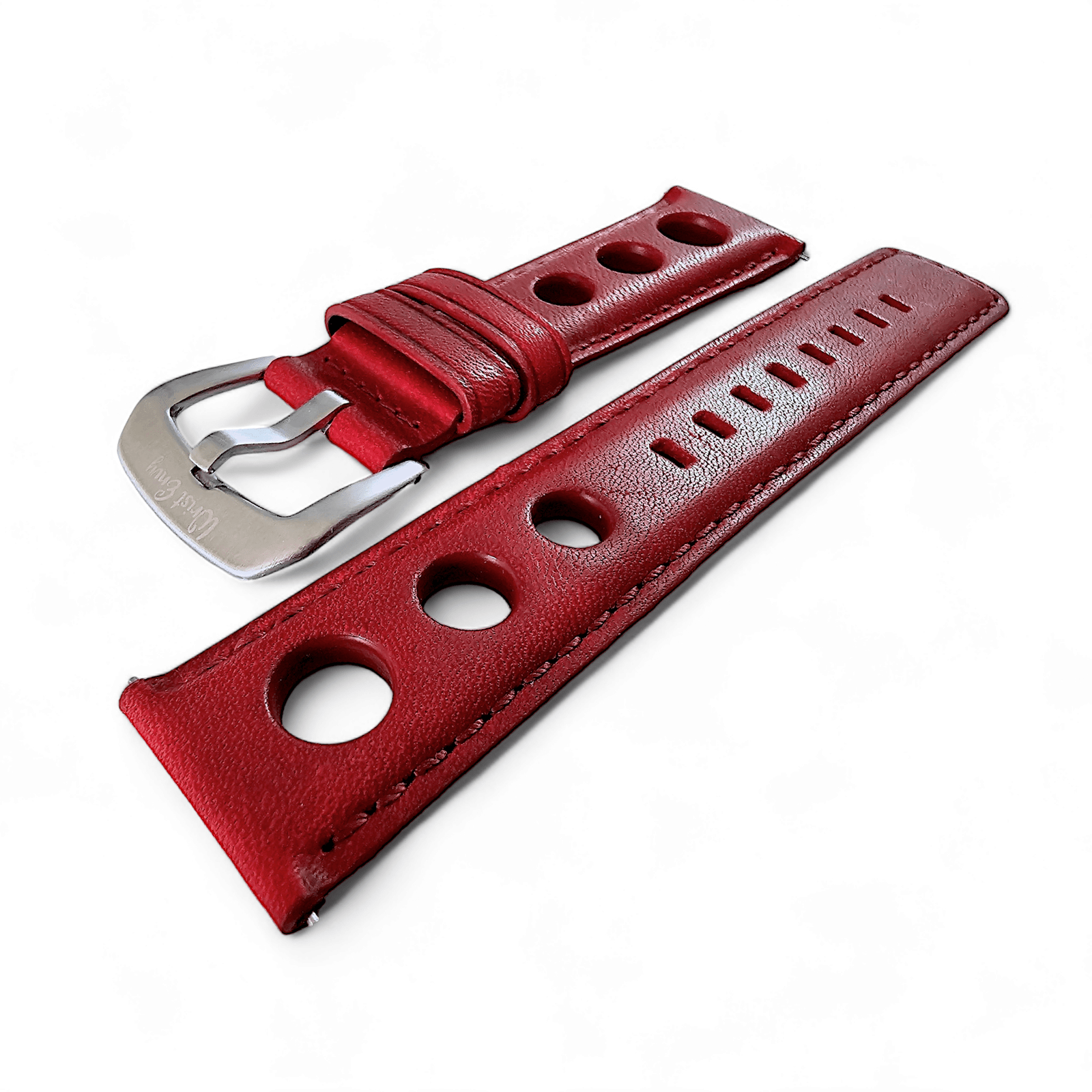 Horween Leather Rally Hole Punched Watch Strap Dark Crimson Red 18mm, 20mm, 21mm, 22mm - Wrist Envy