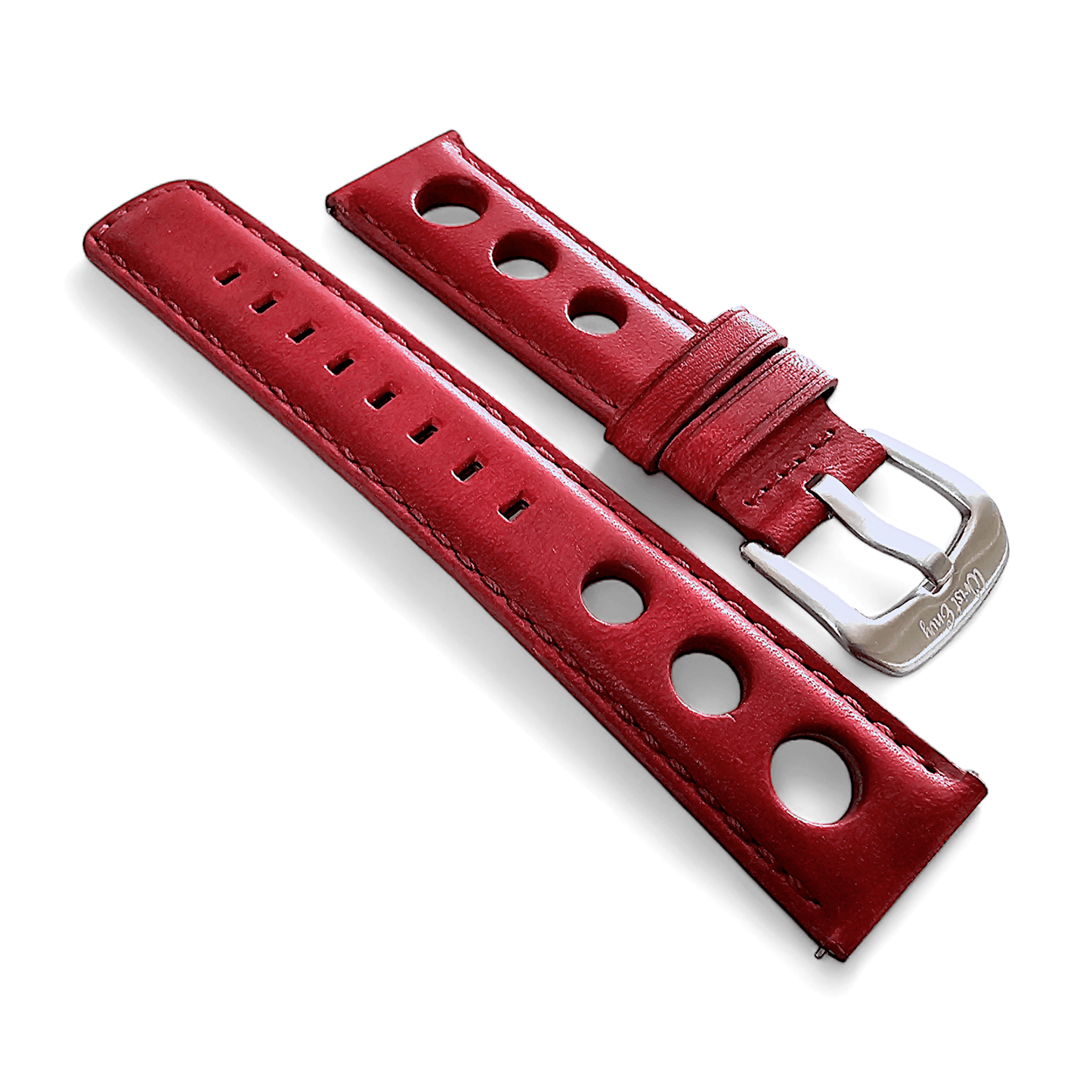 Horween Leather Rally Hole Punched Watch Strap Dark Crimson Red 18mm, 20mm, 21mm, 22mm - Wrist Envy