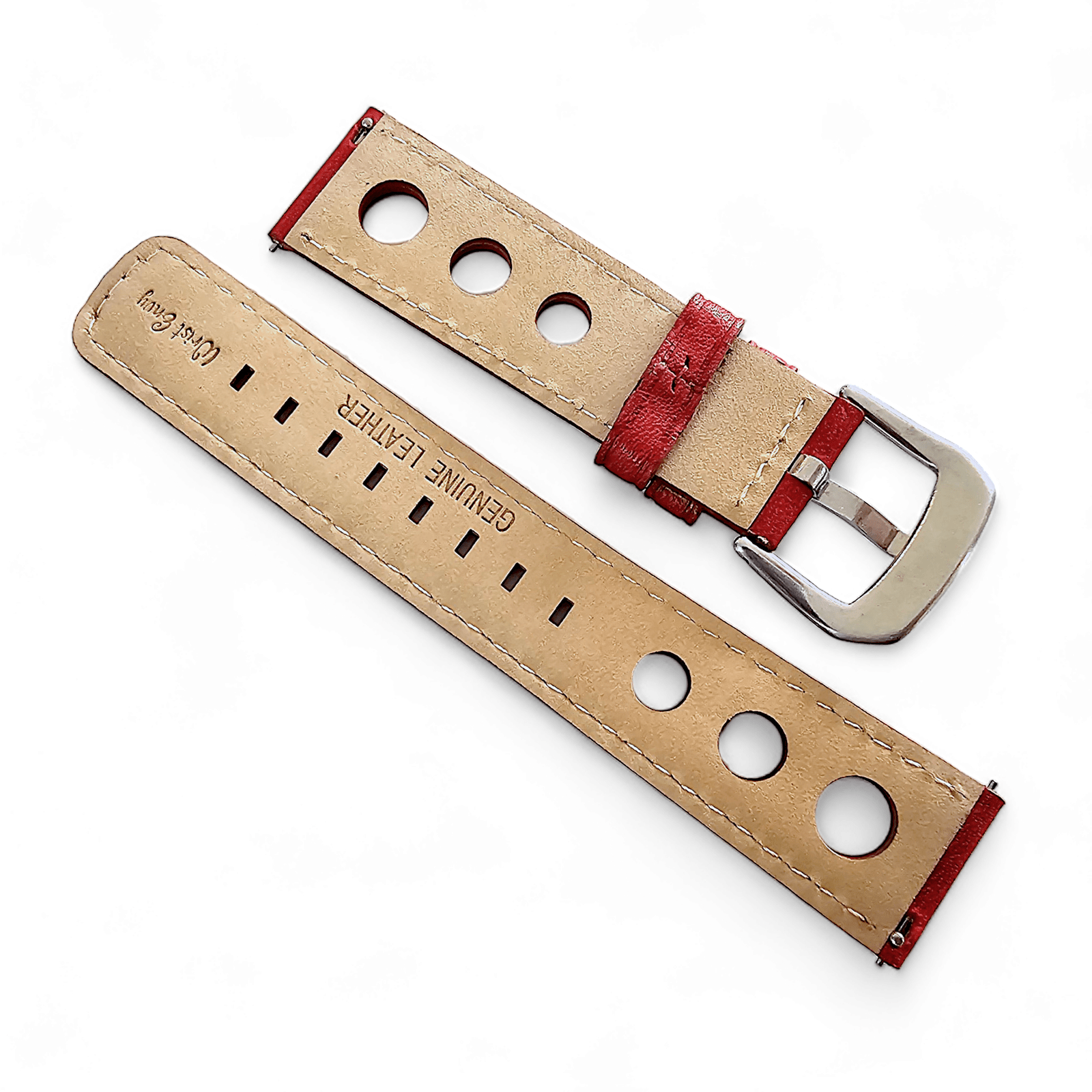 Horween Leather Rally Hole Punched Watch Strap Dark Crimson Red 18mm, 20mm, 21mm, 22mm - Wrist Envy