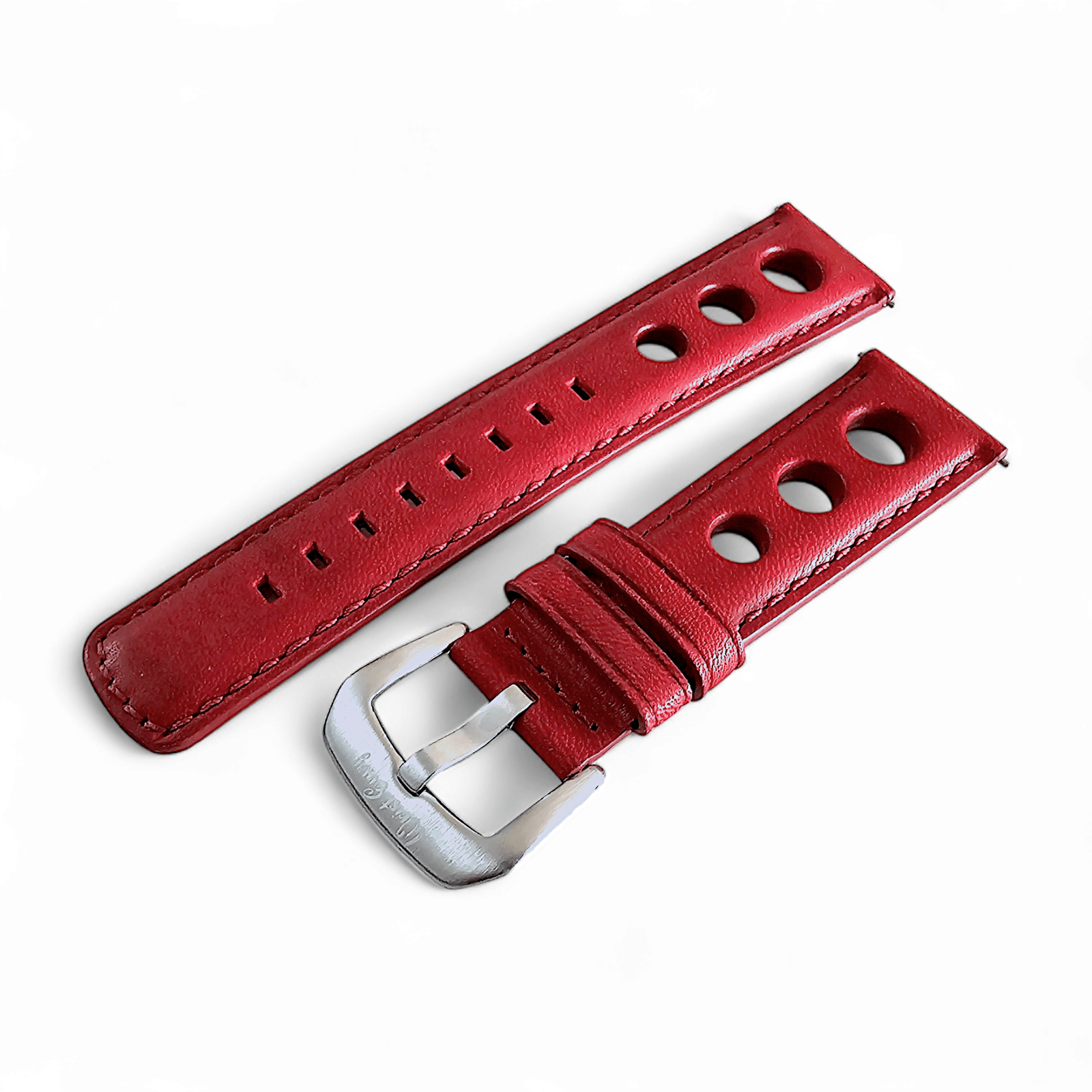 Horween Leather Rally Hole Punched Watch Strap Dark Crimson Red 18mm, 20mm, 21mm, 22mm - Wrist Envy