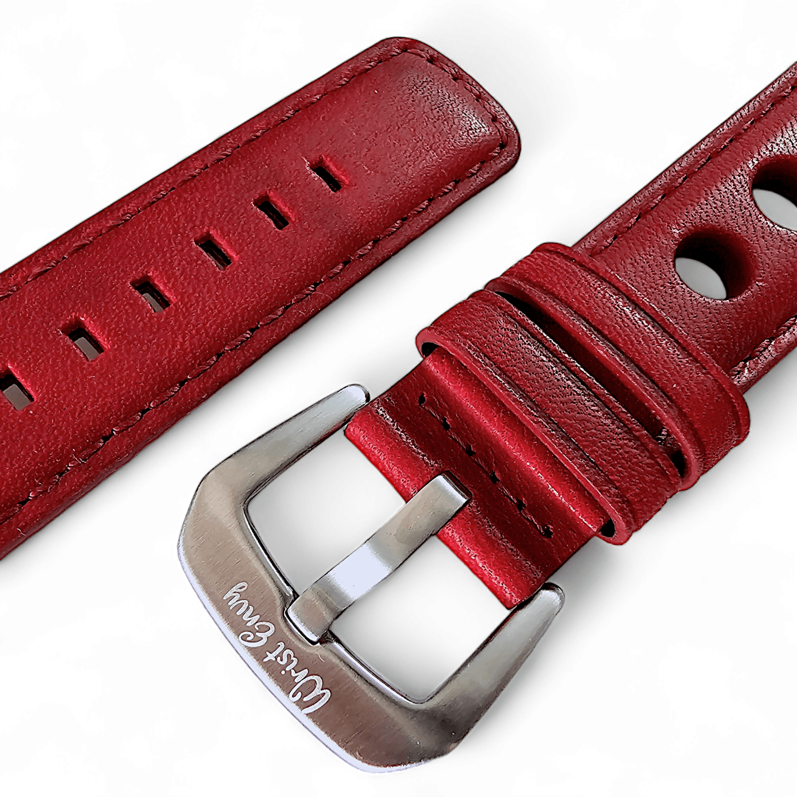 Horween Leather Rally Hole Punched Watch Strap Dark Crimson Red 18mm, 20mm, 21mm, 22mm - Wrist Envy