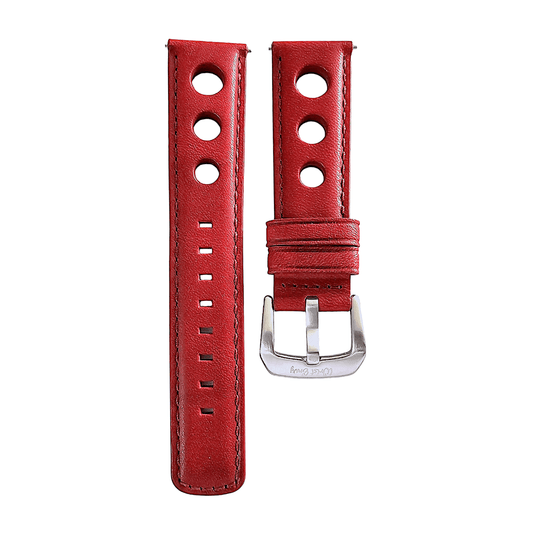 Horween Leather Rally Hole Punched Watch Strap Dark Crimson Red 18mm, 20mm, 21mm, 22mm - Wrist Envy