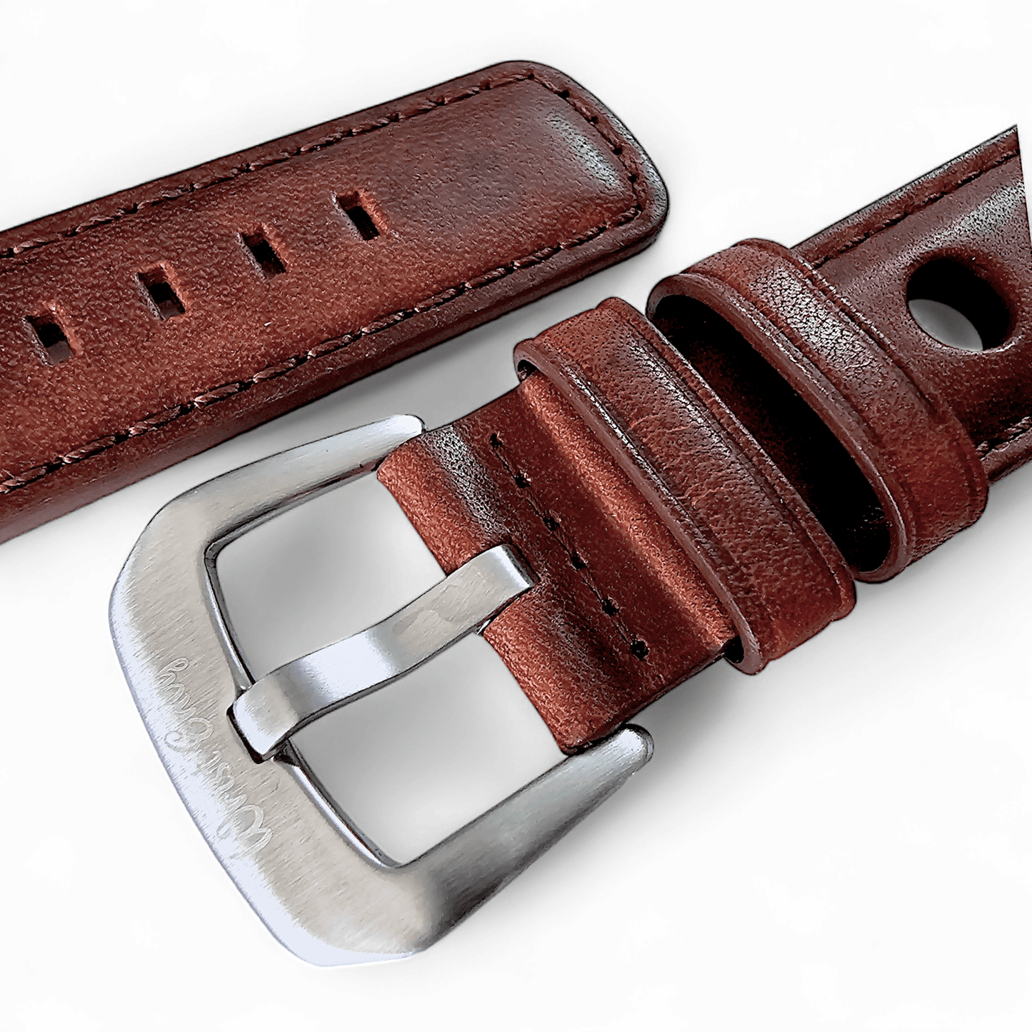 Horween Leather Rally Hole Punched Watch Strap Dark Walnut Brown 18mm, 20mm, 21mm, 22mm - Wrist Envy