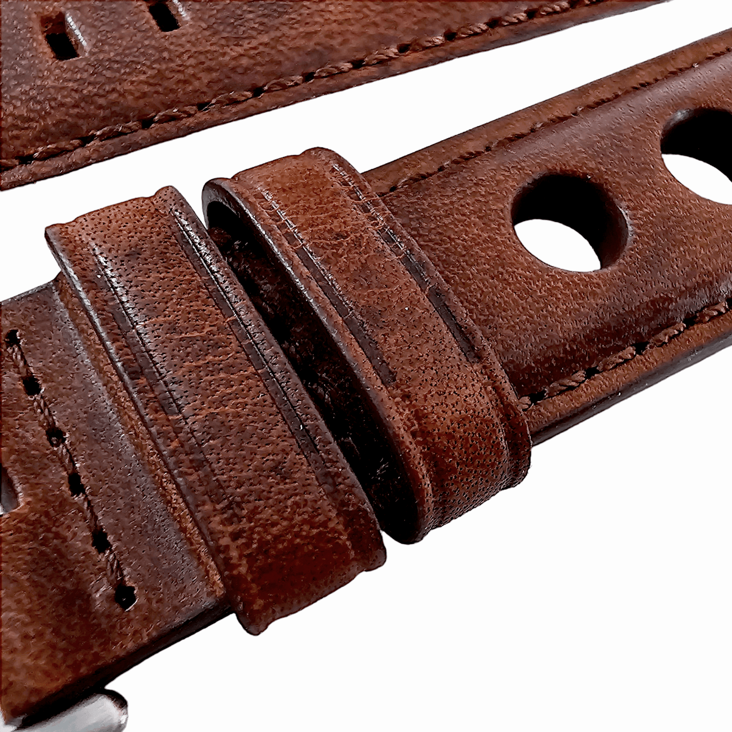 Horween Leather Rally Hole Punched Watch Strap Dark Walnut Brown 18mm, 20mm, 21mm, 22mm - Wrist Envy