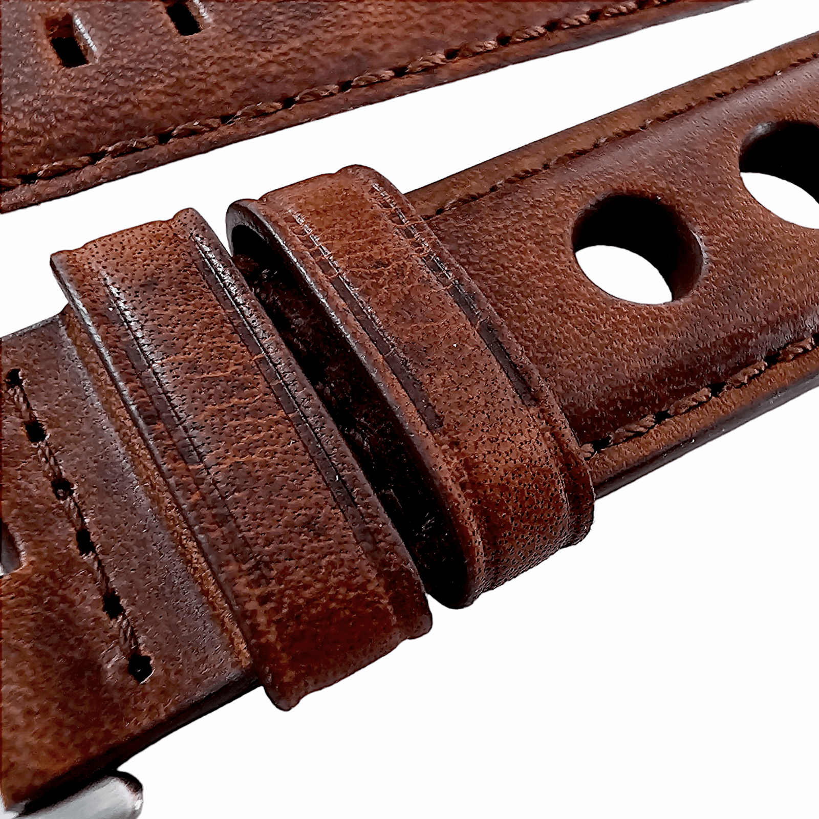 Horween Leather Rally Hole Punched Watch Strap Dark Walnut Brown 18mm, 20mm, 21mm, 22mm - Wrist Envy