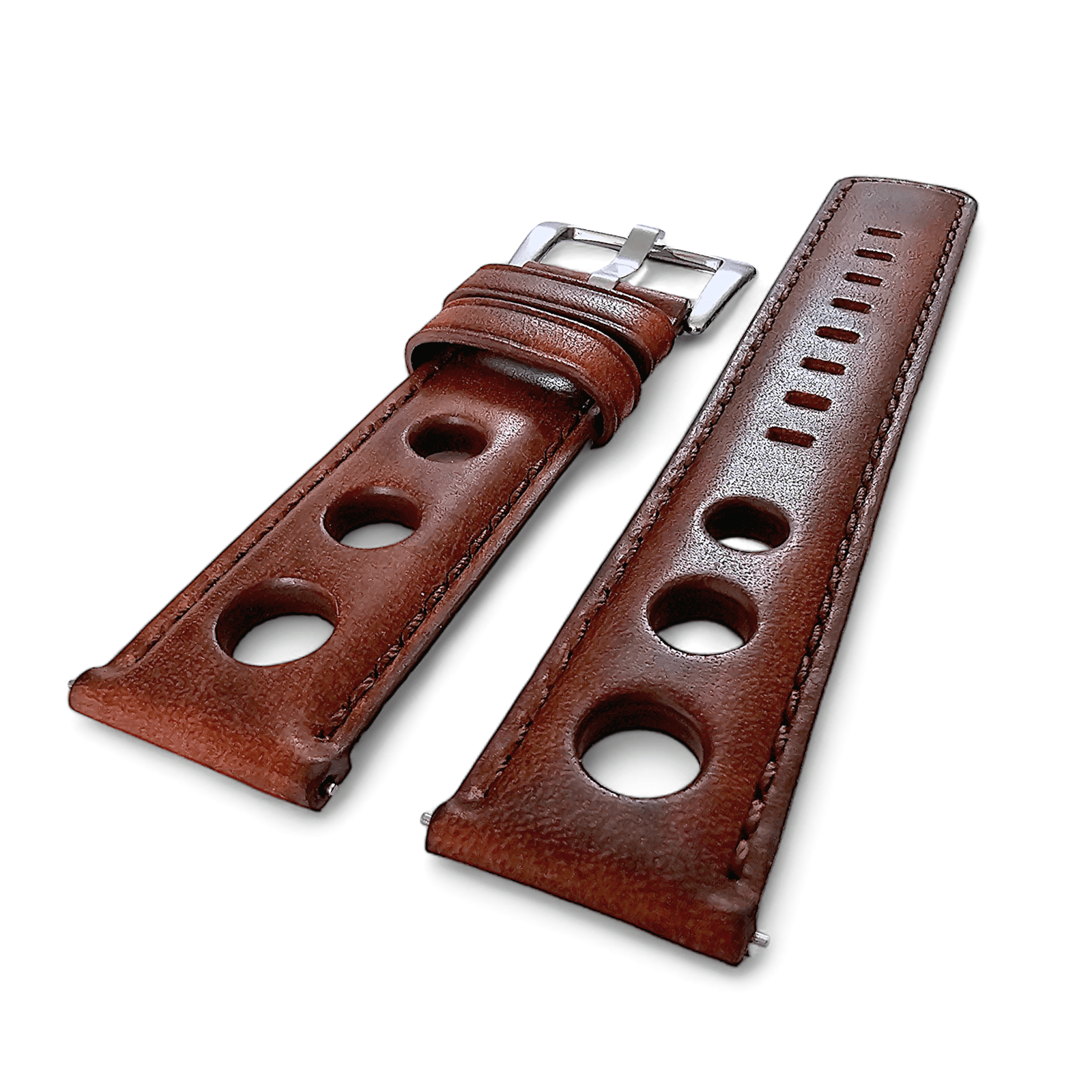 Horween Leather Rally Hole Punched Watch Strap Dark Walnut Brown 18mm, 20mm, 21mm, 22mm - Wrist Envy