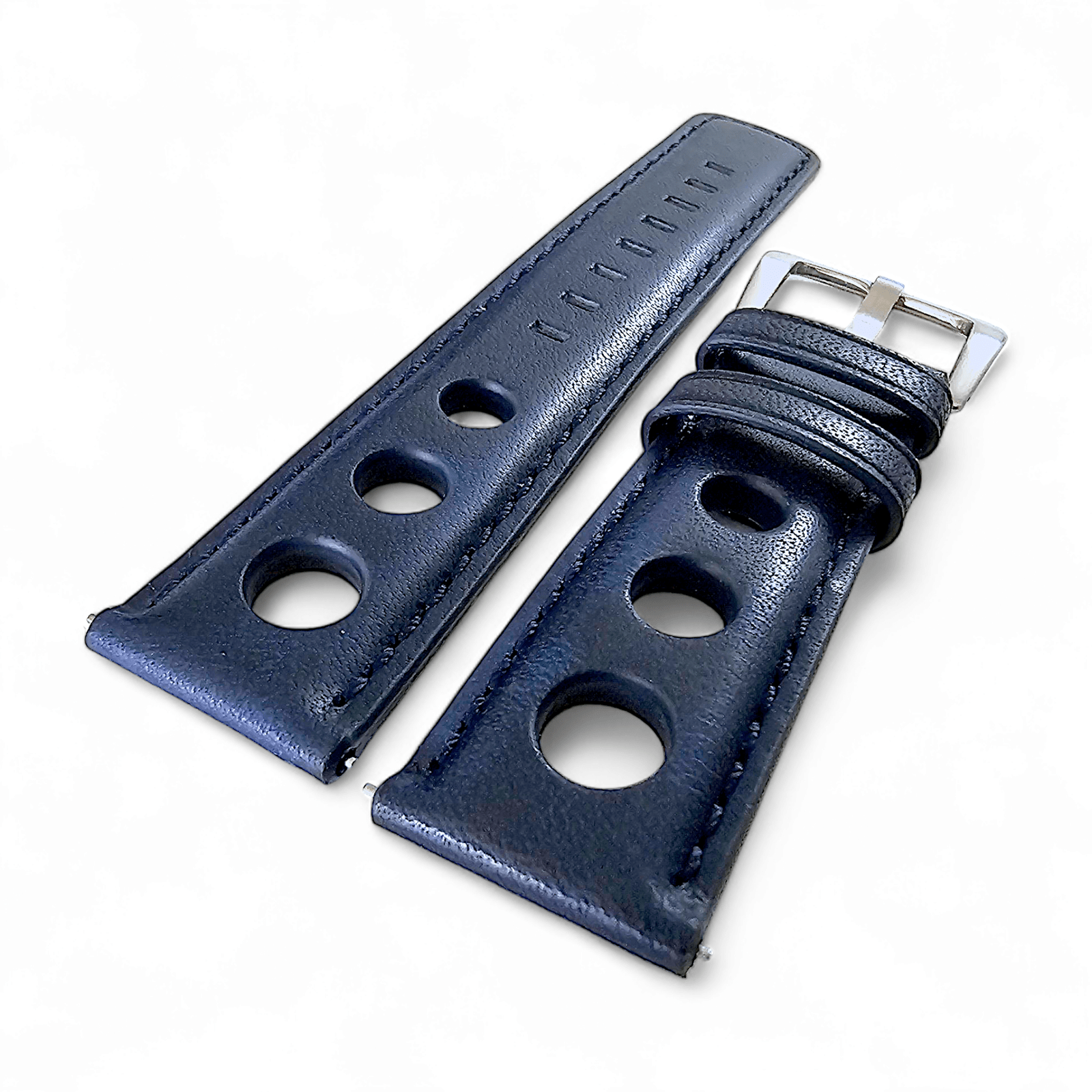 Horween Leather Rally Hole Punched Watch Strap Navy Blue 18mm, 20mm, 21mm, 22mm - Wrist Envy