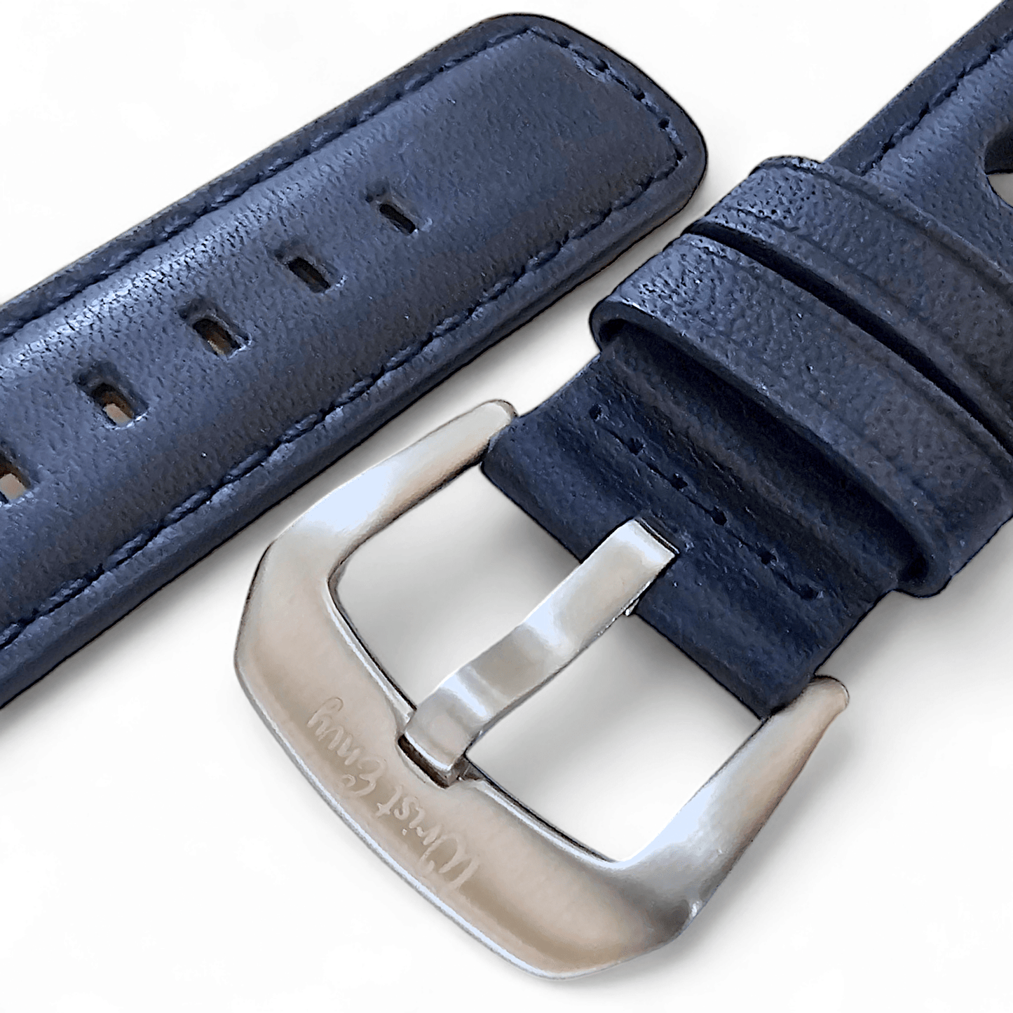 Horween Leather Rally Hole Punched Watch Strap Navy Blue 18mm, 20mm, 21mm, 22mm - Wrist Envy