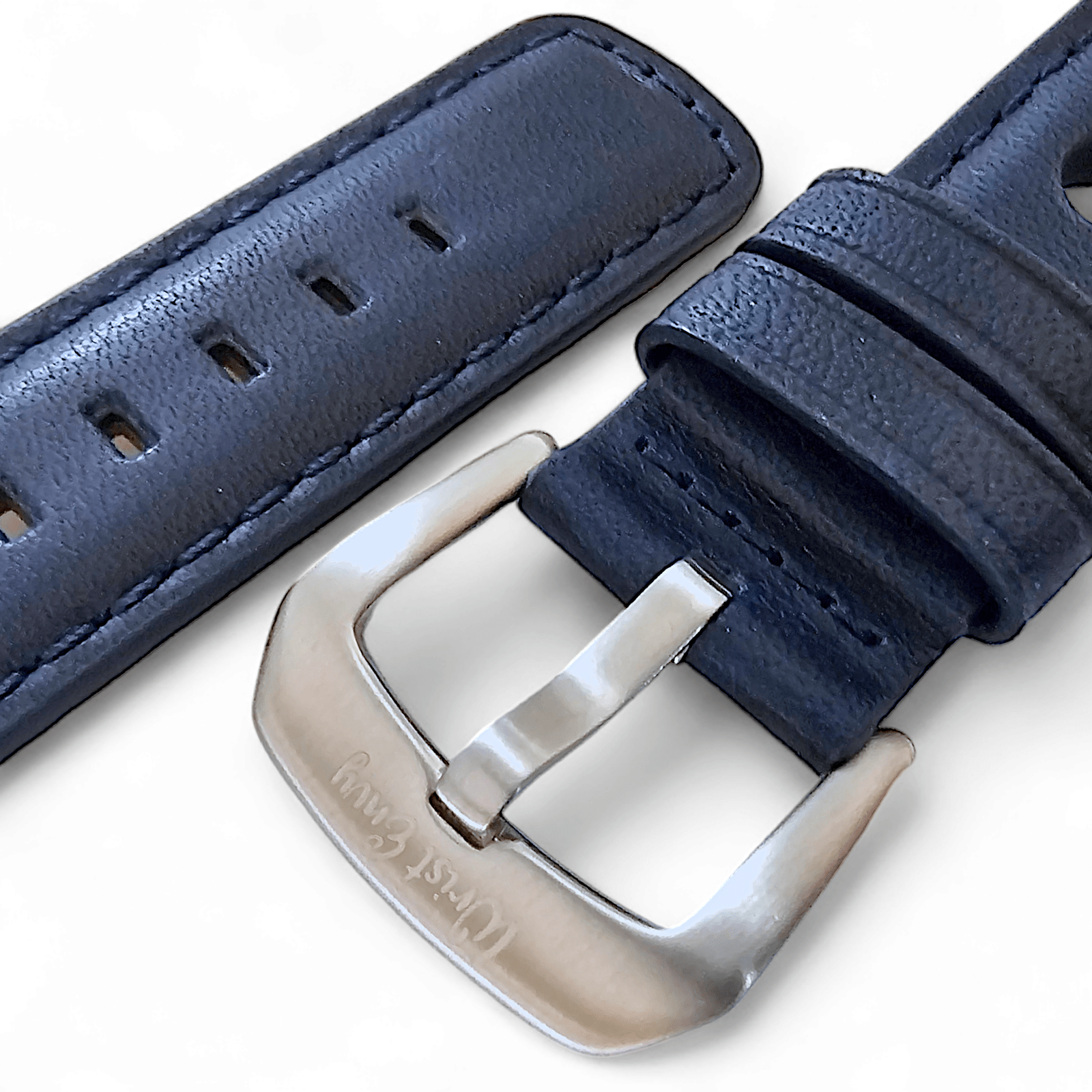 Horween Leather Rally Hole Punched Watch Strap Navy Blue 18mm, 20mm, 21mm, 22mm - Wrist Envy