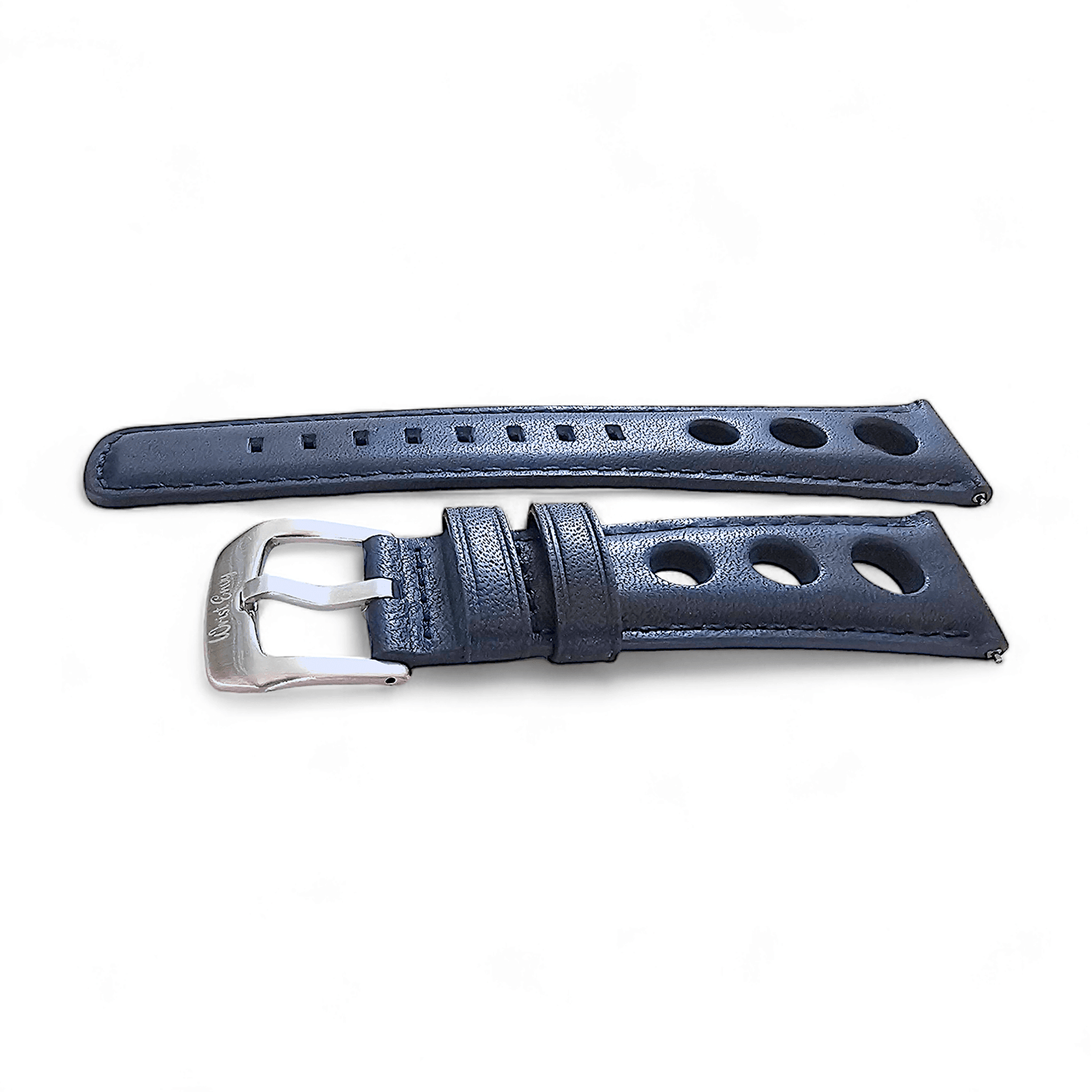 Horween Leather Rally Hole Punched Watch Strap Navy Blue 18mm, 20mm, 21mm, 22mm - Wrist Envy