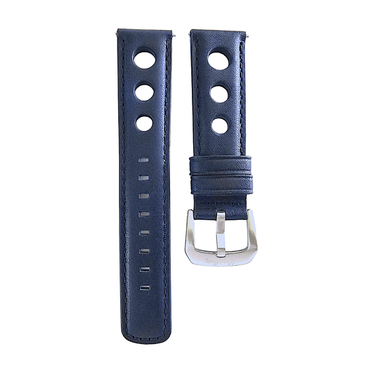 Horween Leather Rally Hole Punched Watch Strap Navy Blue 18mm, 20mm, 21mm, 22mm - Wrist Envy