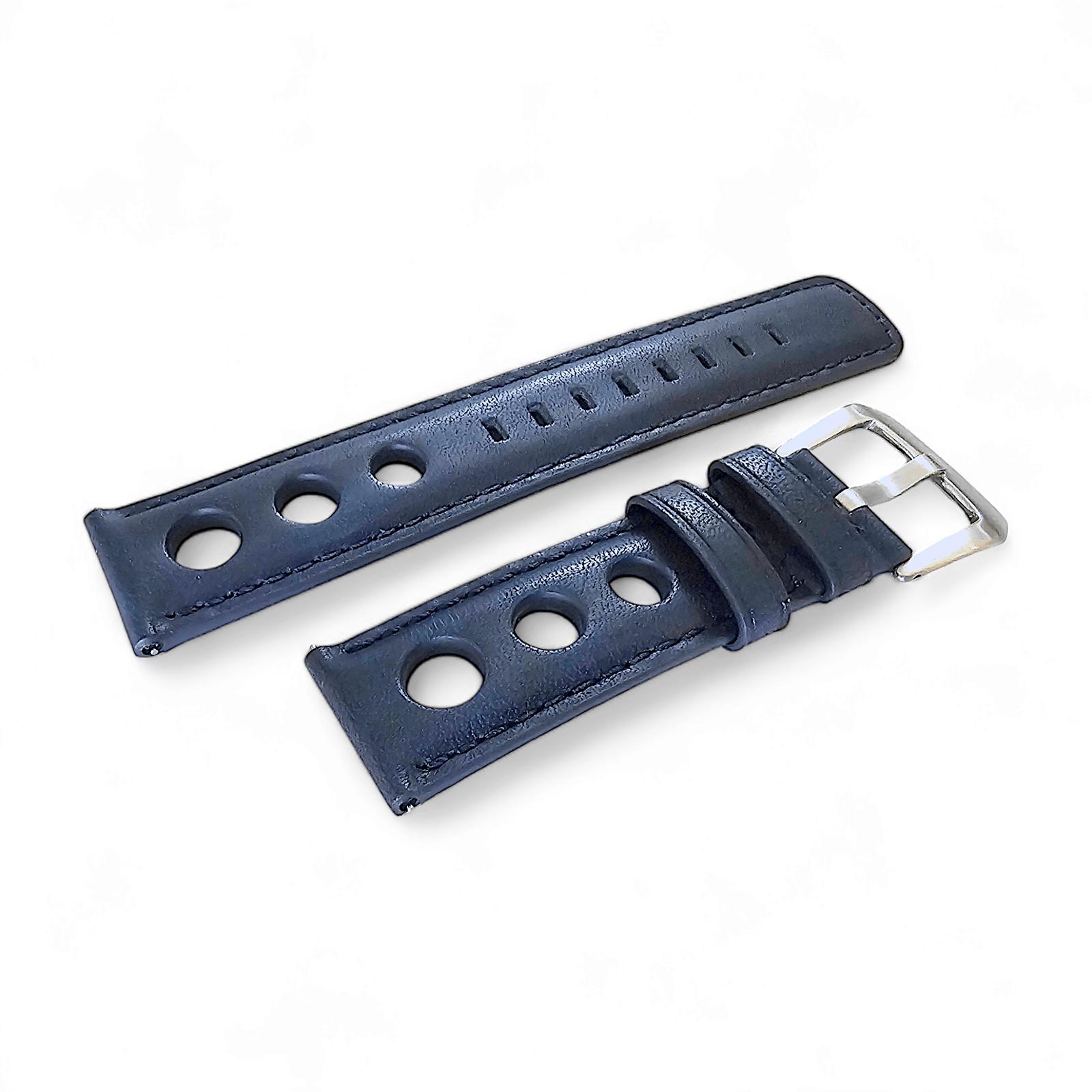 Horween Leather Rally Hole Punched Watch Strap Navy Blue 18mm, 20mm, 21mm, 22mm - Wrist Envy