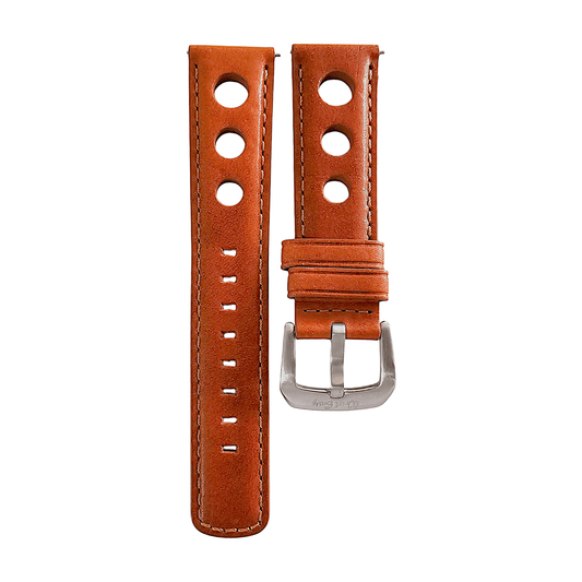Horween Leather Rally Hole Punched Watch Strap Terracotta Brown 18mm, 20mm, 21mm, 22mm - Wrist Envy